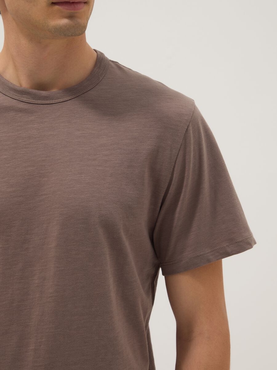 Brown pure cotton short sleeve regular fit T-shirt_3