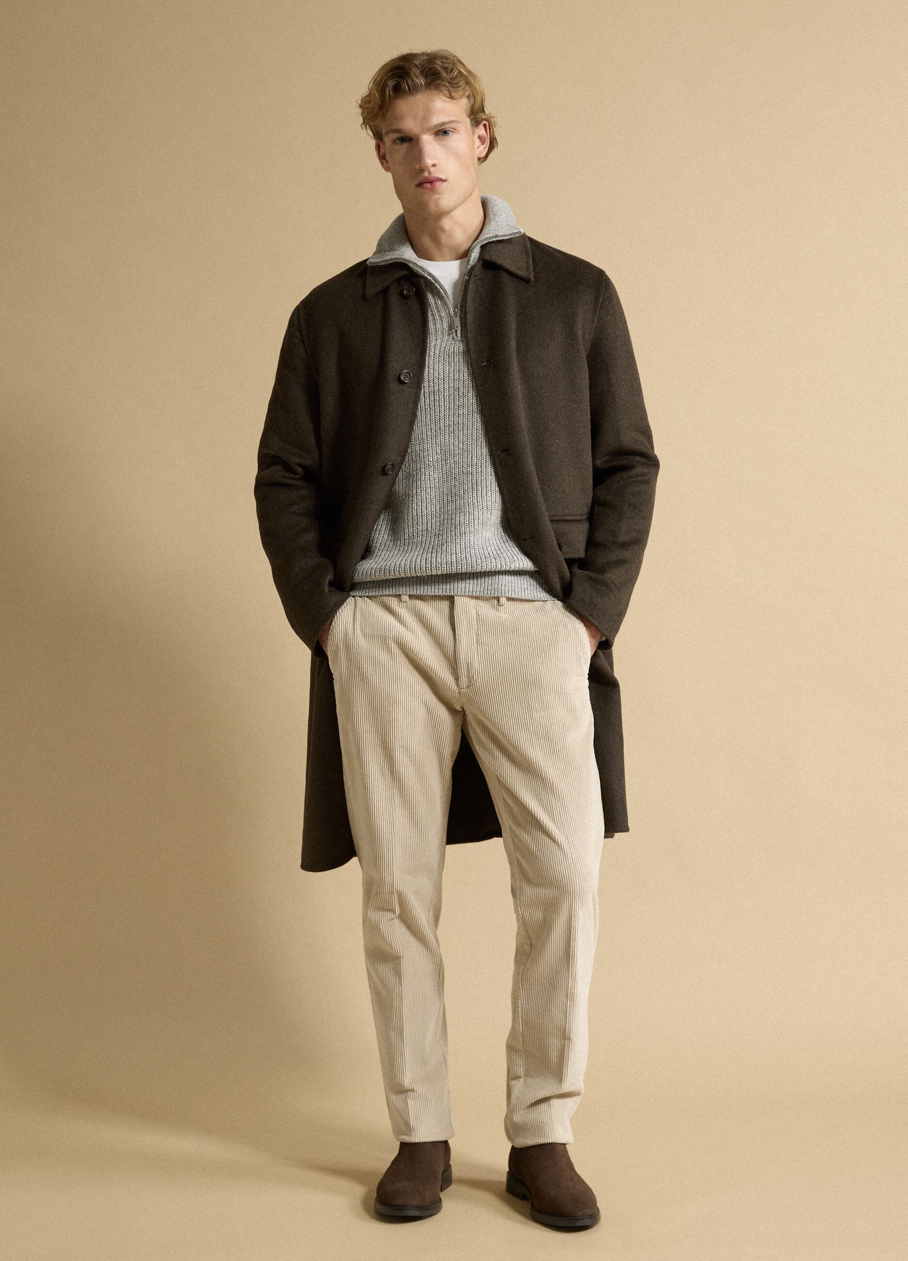 Green wool and viscose blend coat, regular fit