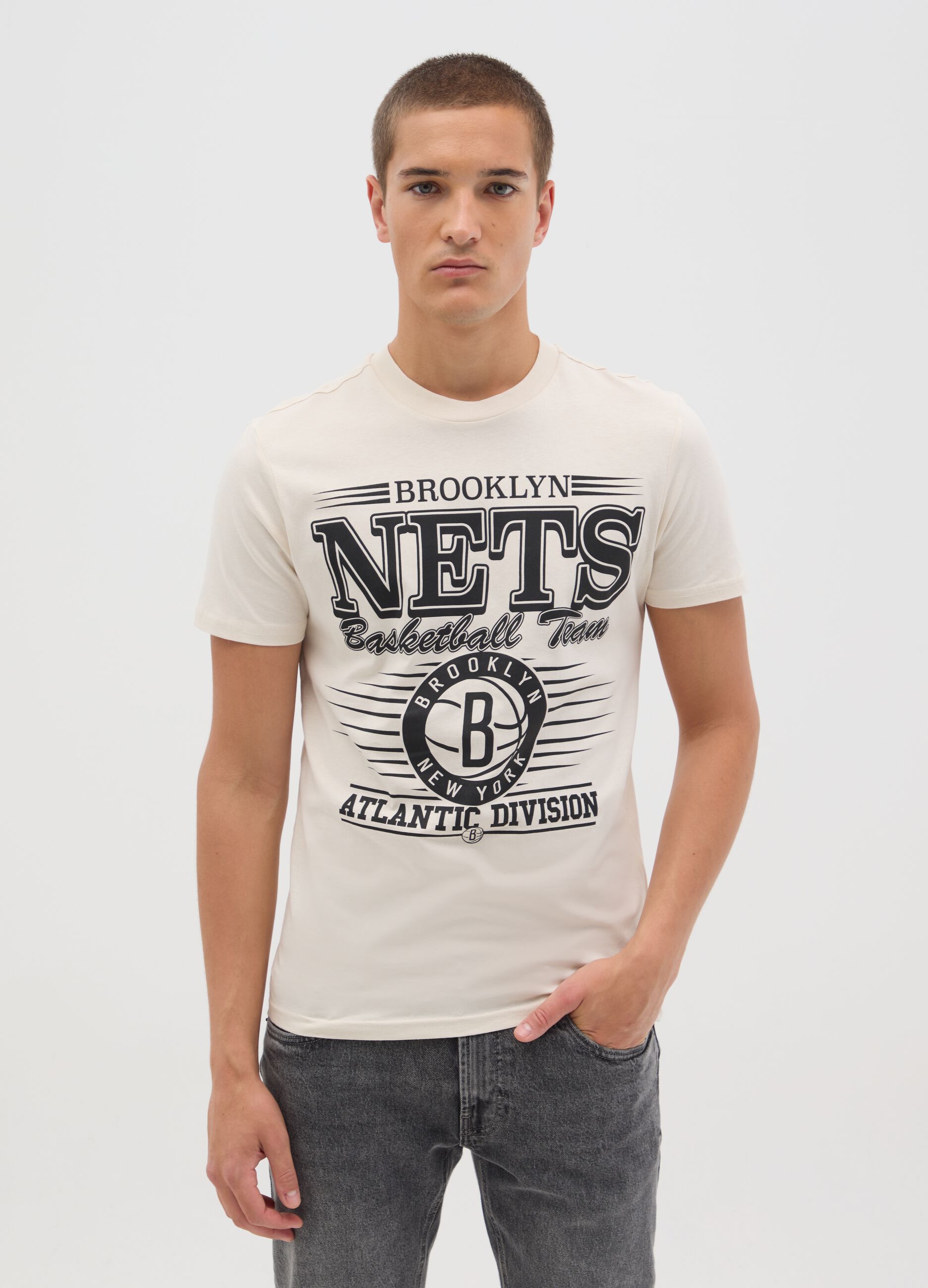 T-shirt da uomo in puro cotone beige