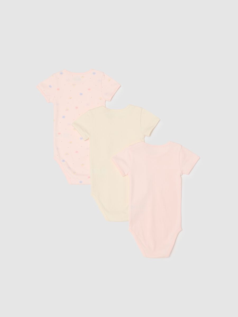 Pack of short sleeve multicolour bodysuits in pure cotton for baby girls_1
