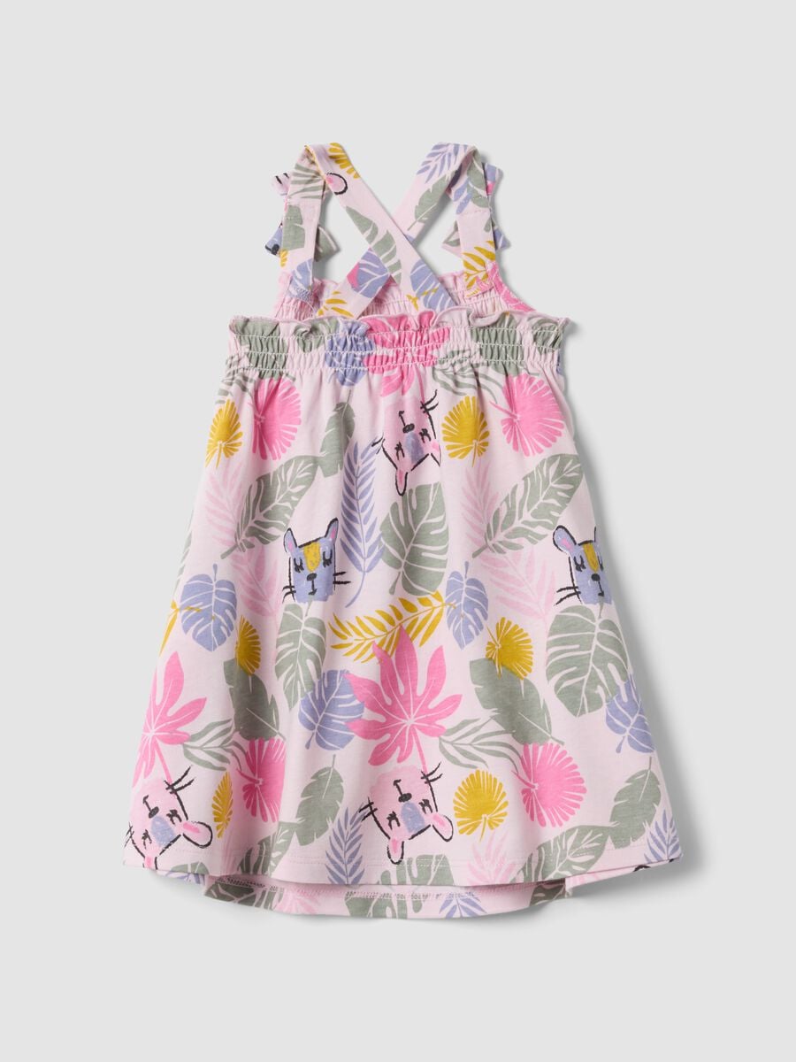 Pink pure cotton dress with tropical print_1