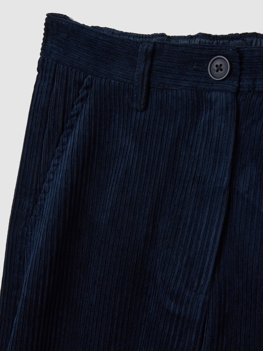 Blue ribbed regular fit stretch fabric trousers_1