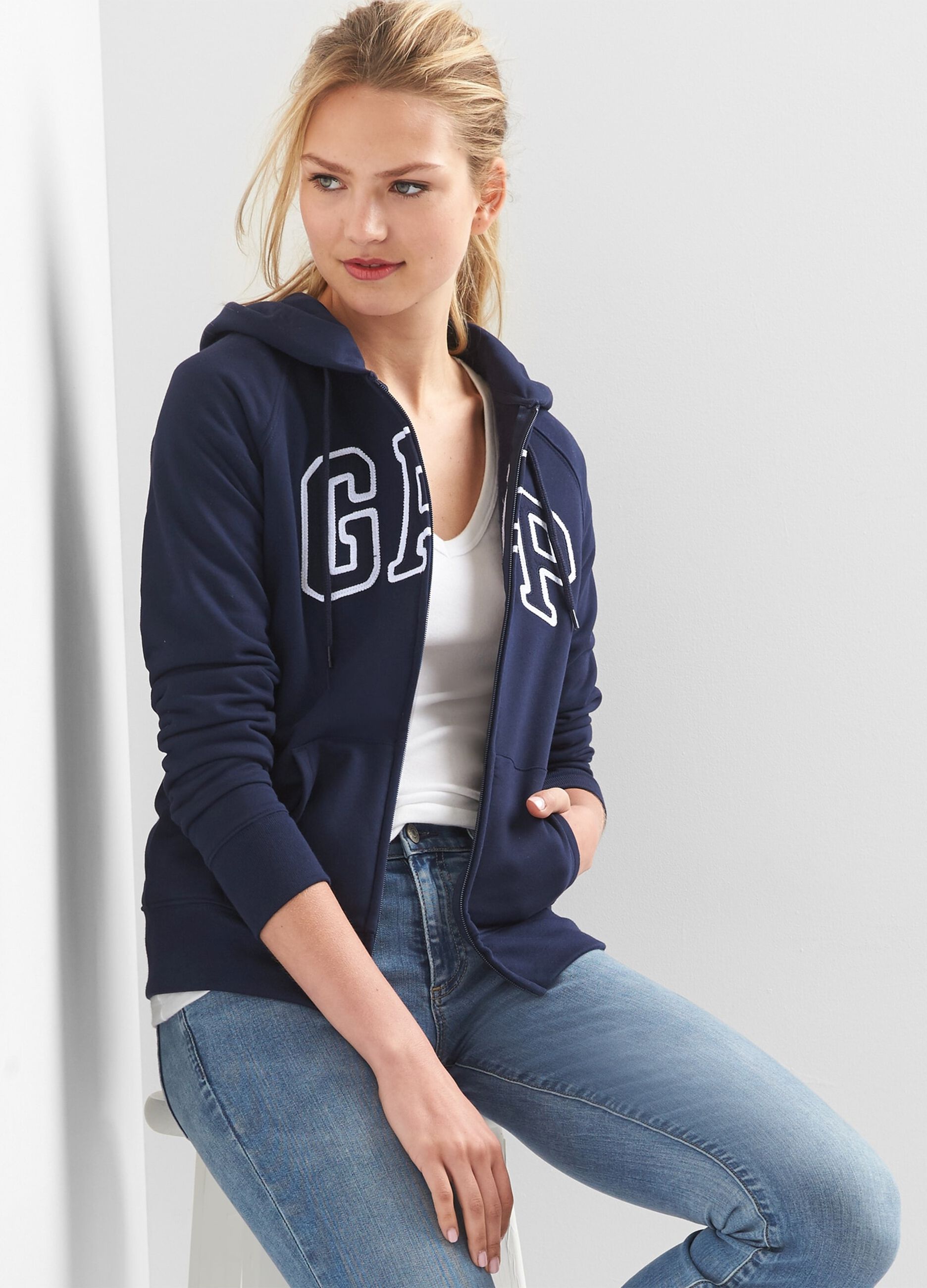 Full-zip in felpa con cappuccio e logo