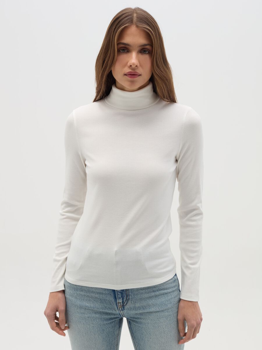Stretch cotton and modal turtleneck jumper with ribbing_0