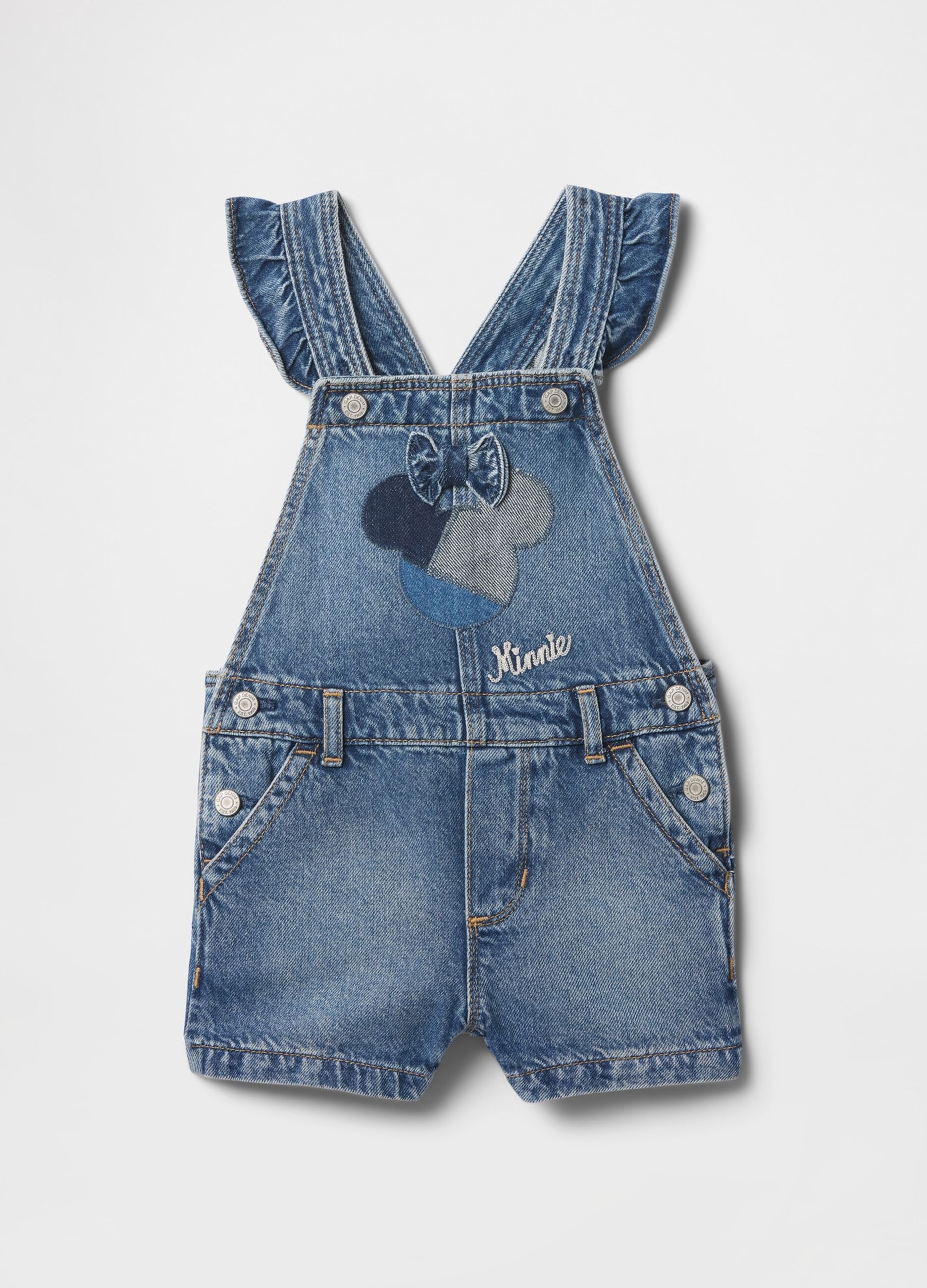 Short Denim Overalls with Minnie Embroidery