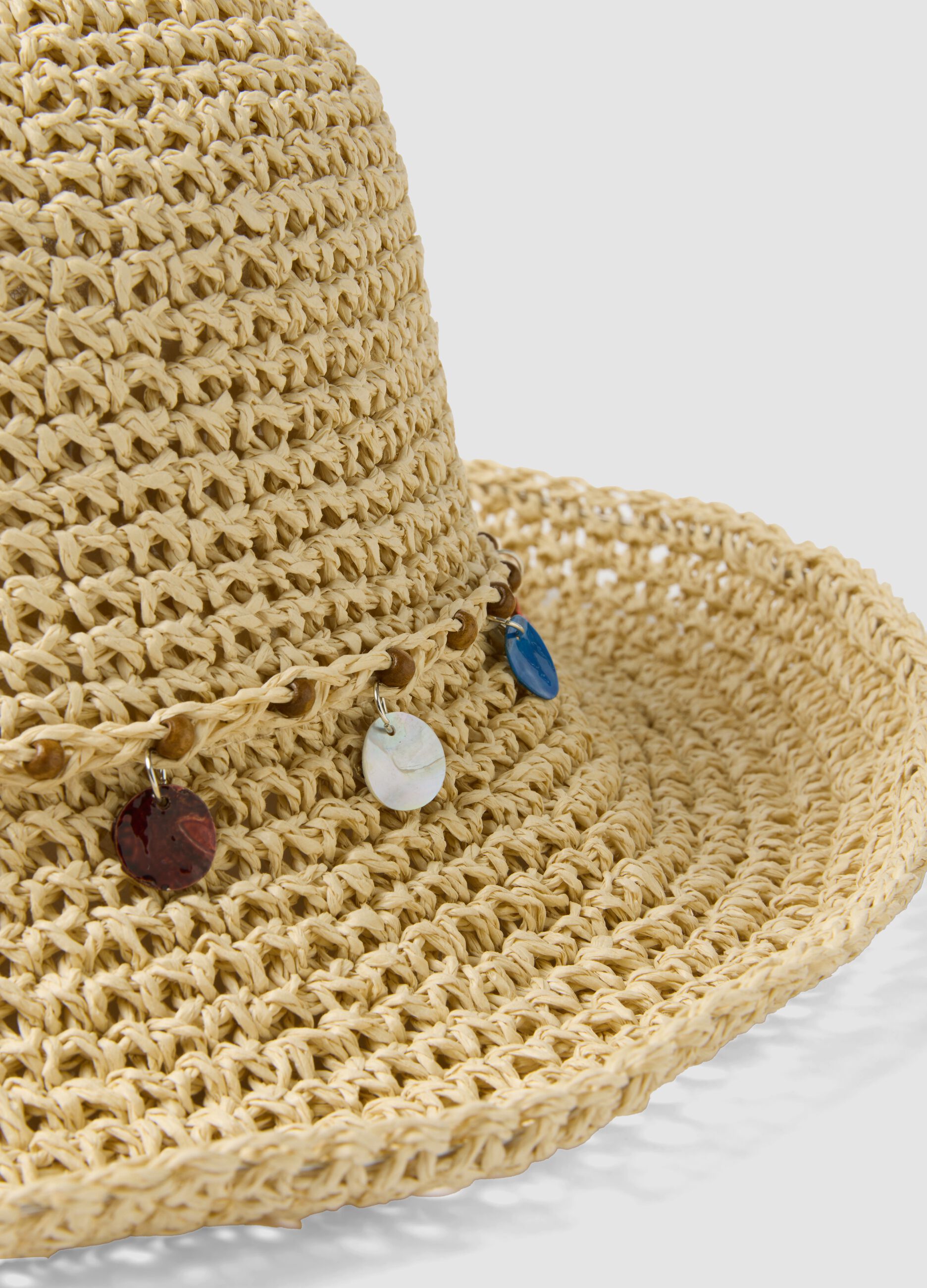 Beige cloche hat in pure paper fabric with stones