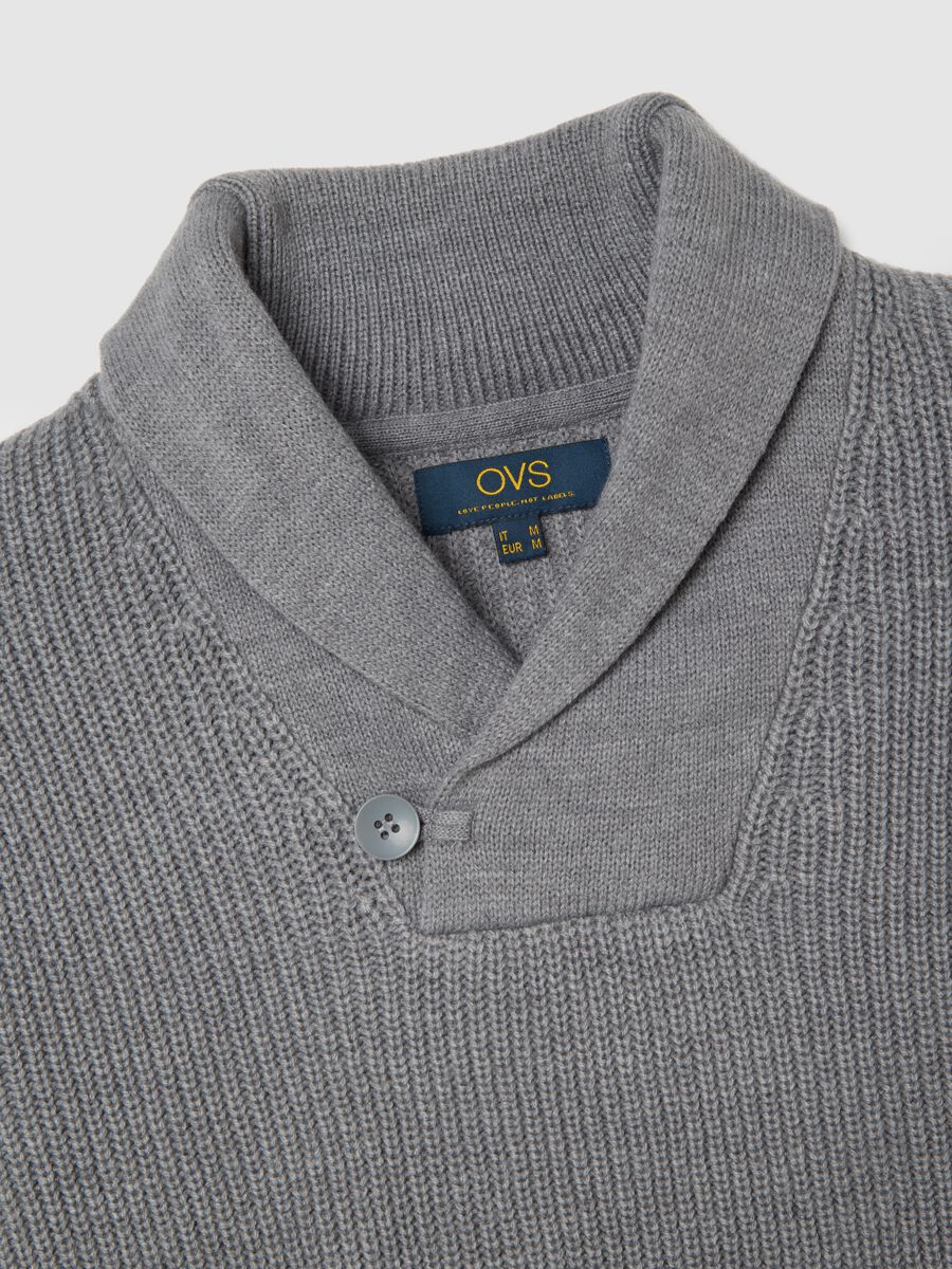 Grey Shawl Collar Regular Fit Sweater_5