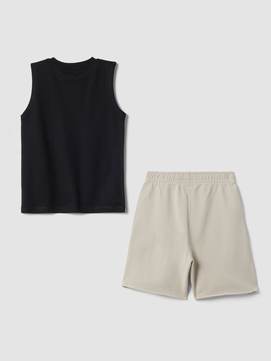 Blue and beige pure cotton set with vest and shorts_4