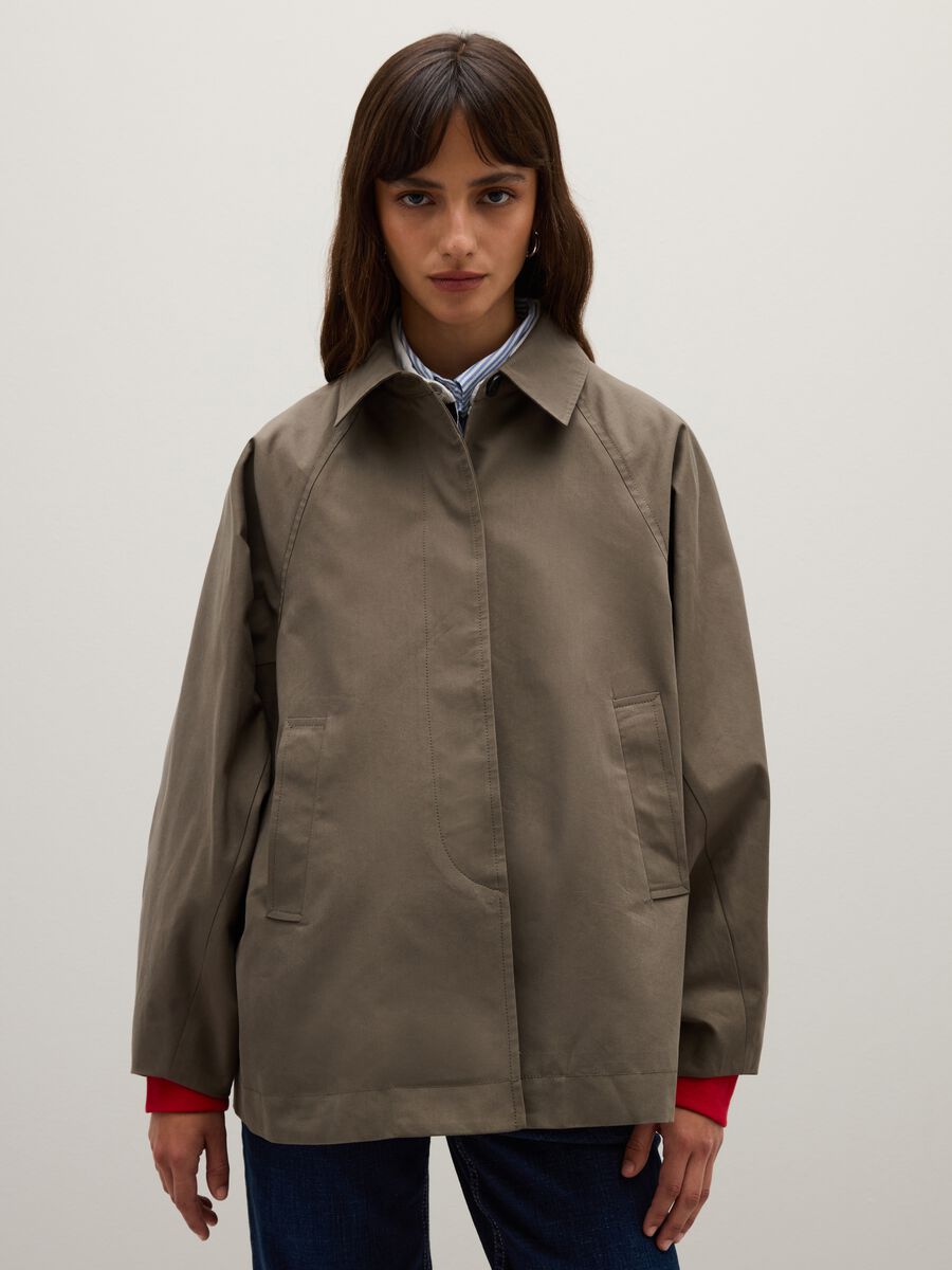 Giacca in misto cotone marrone regular fit_0