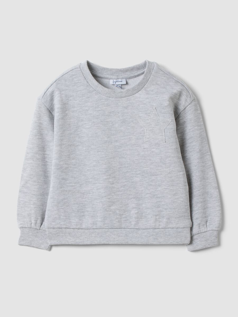 Grey crew-neck cotton and viscose blend sweatshirt with embroidered star for baby girl_0