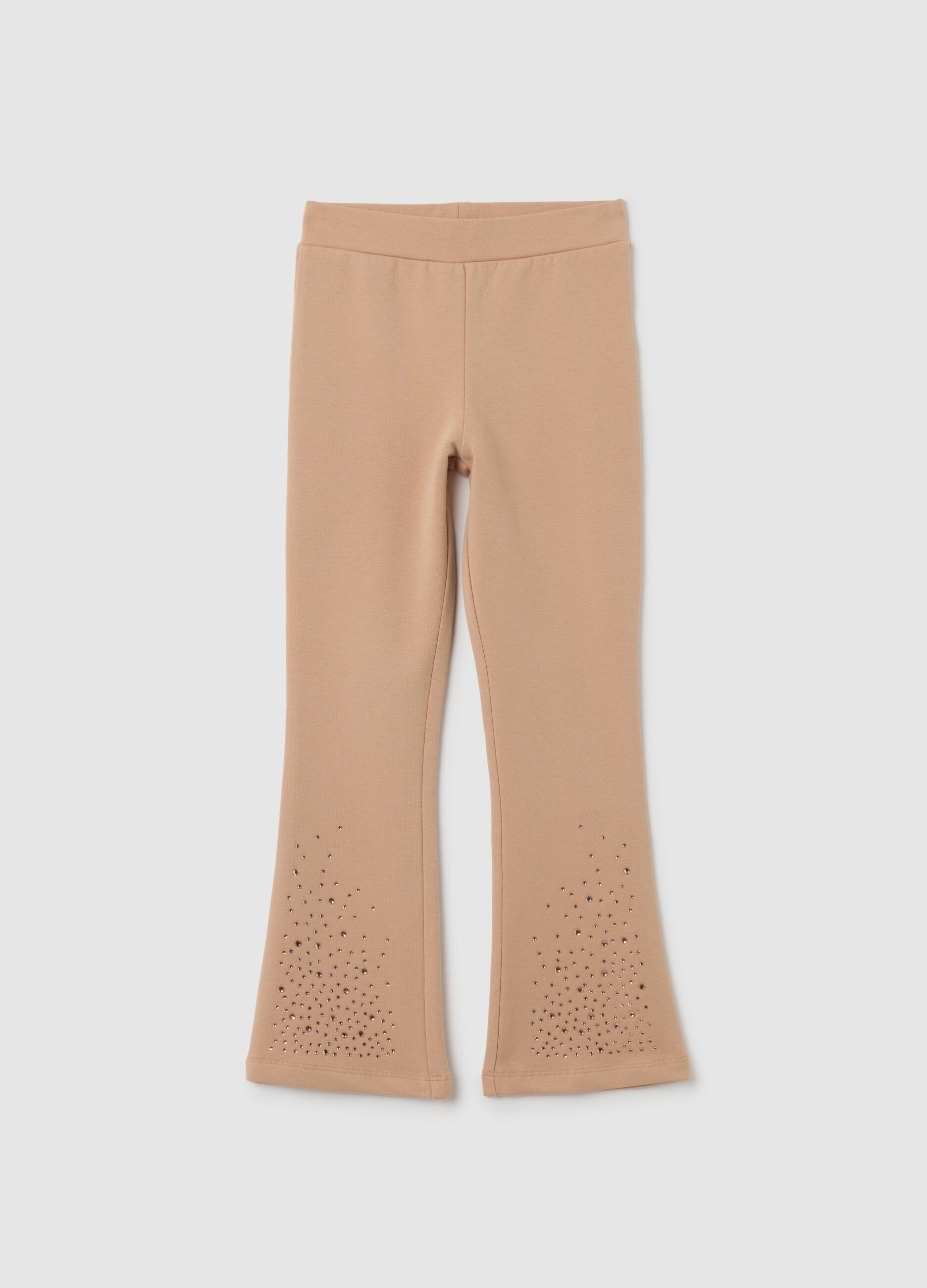 Girls' beige cotton flare leggings