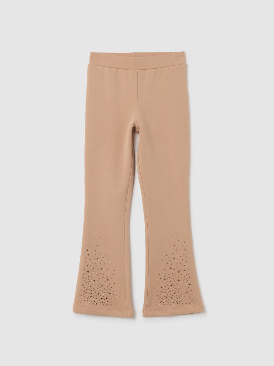Girls' beige cotton flare leggings_0