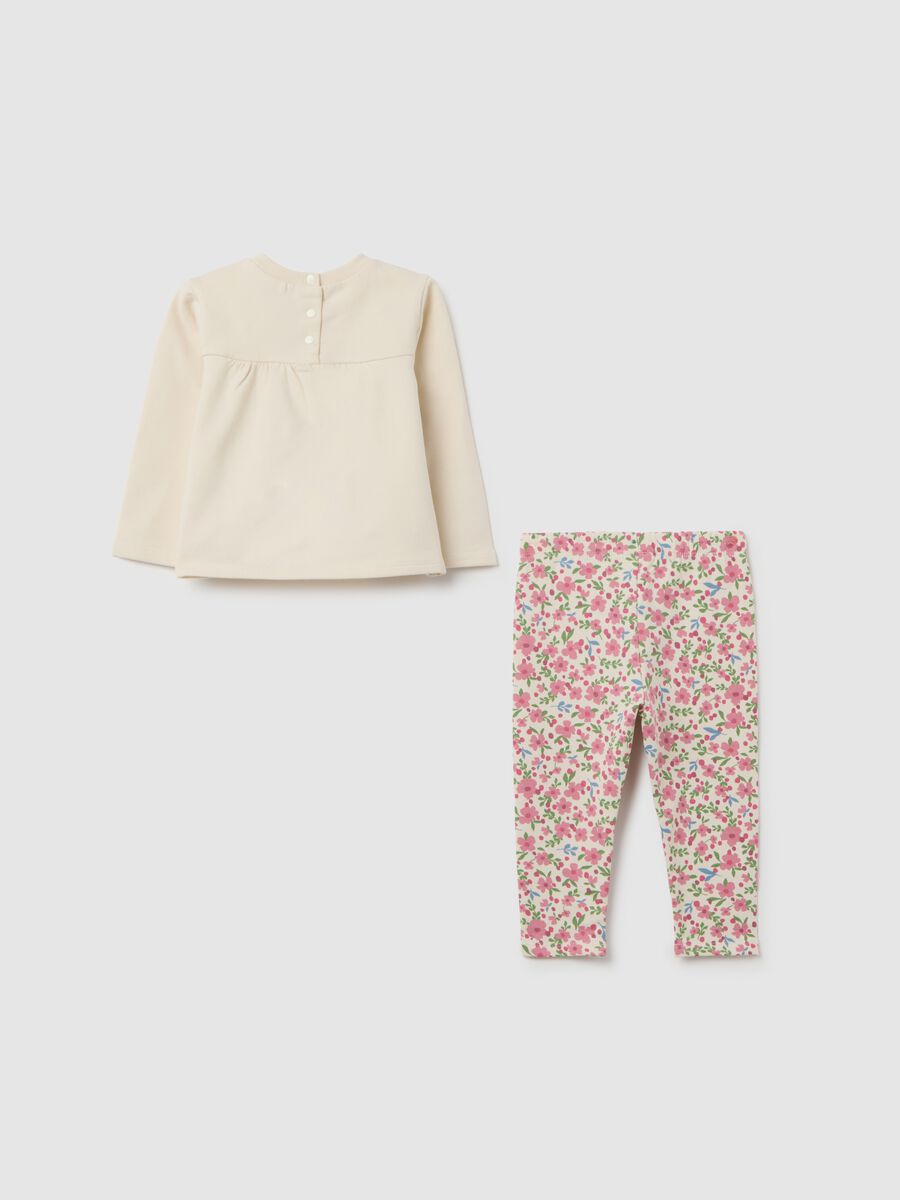 Completo da bambina in misto cotone beige con stampa_2