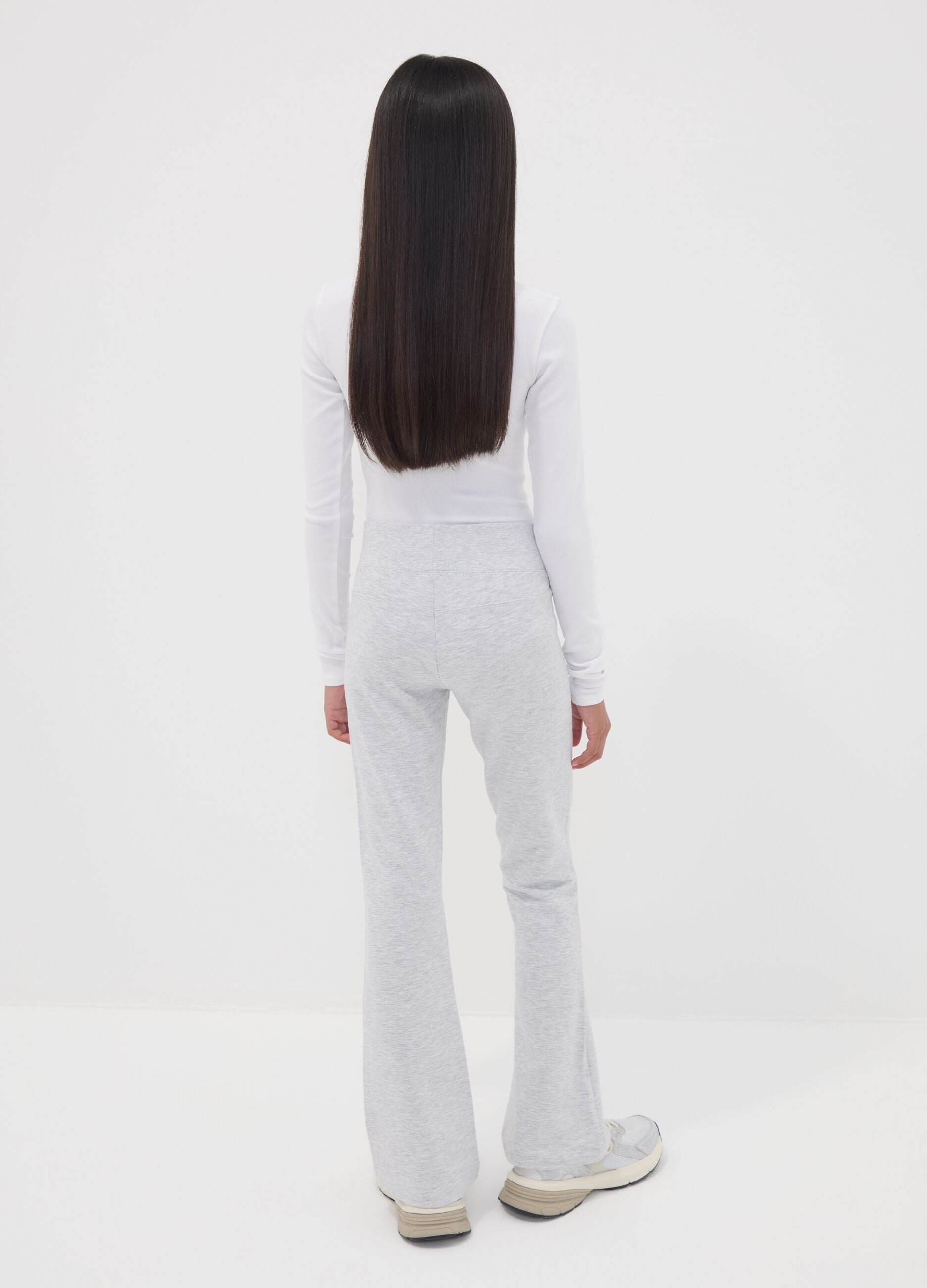 Girls&rsquo; grey flared trousers in stretchy organic cotton