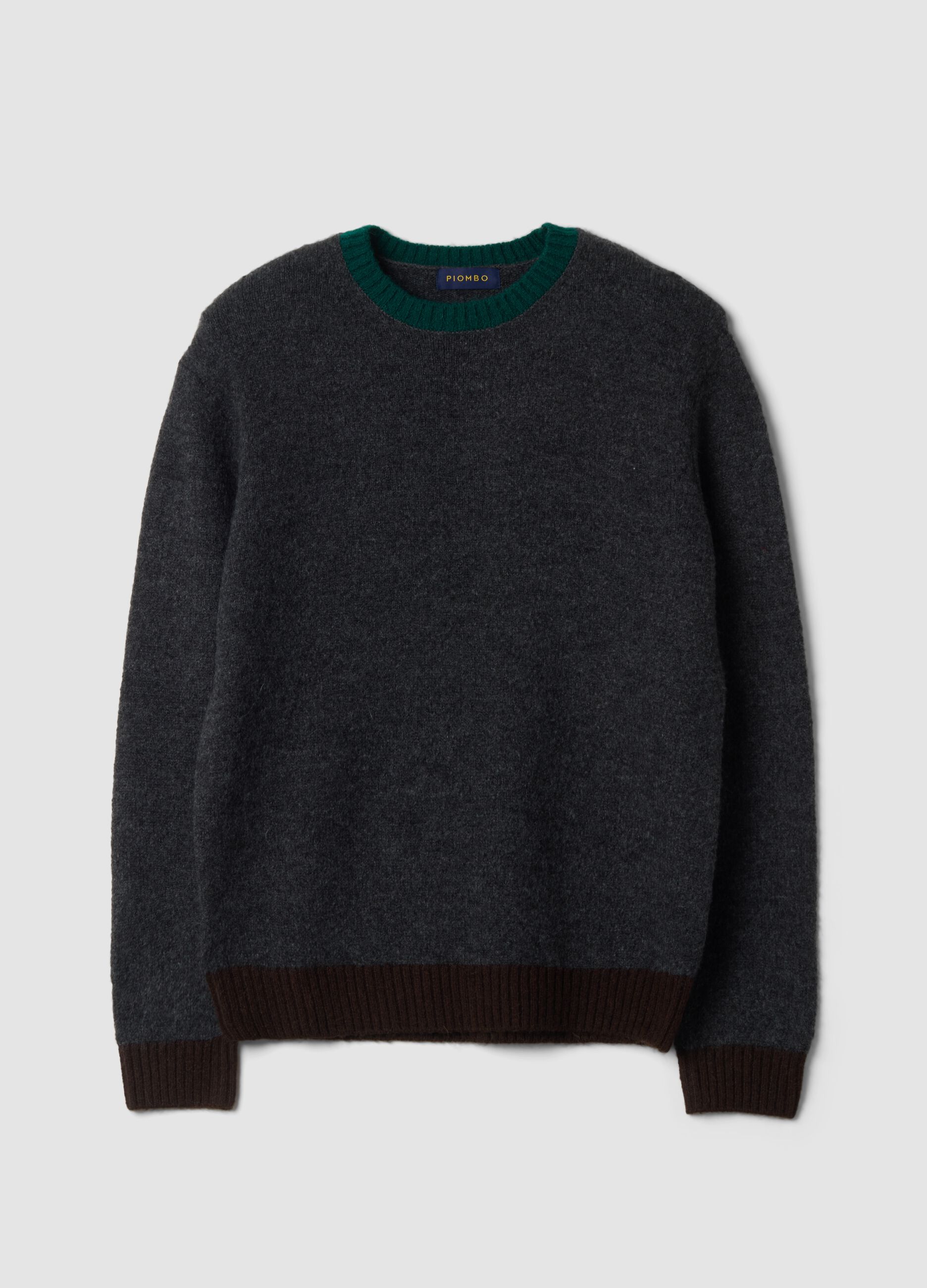 Maglione grigio scuro girocollo in lana e alpaca elasticizzate regular fit