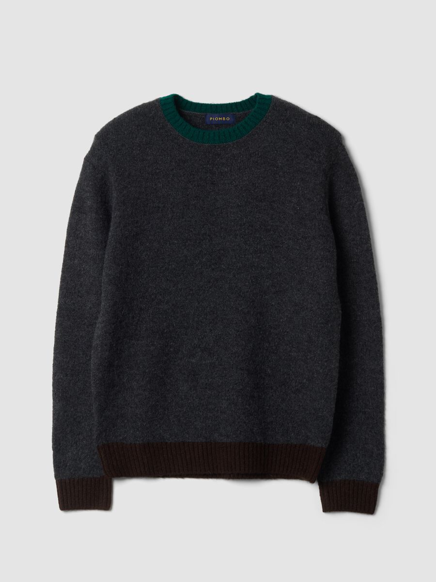 Maglione grigio scuro girocollo in lana e alpaca elasticizzate regular fit_0