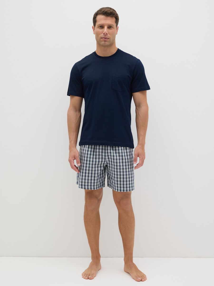 Men's blue pure cotton pyjama set, regular fit with checks_0