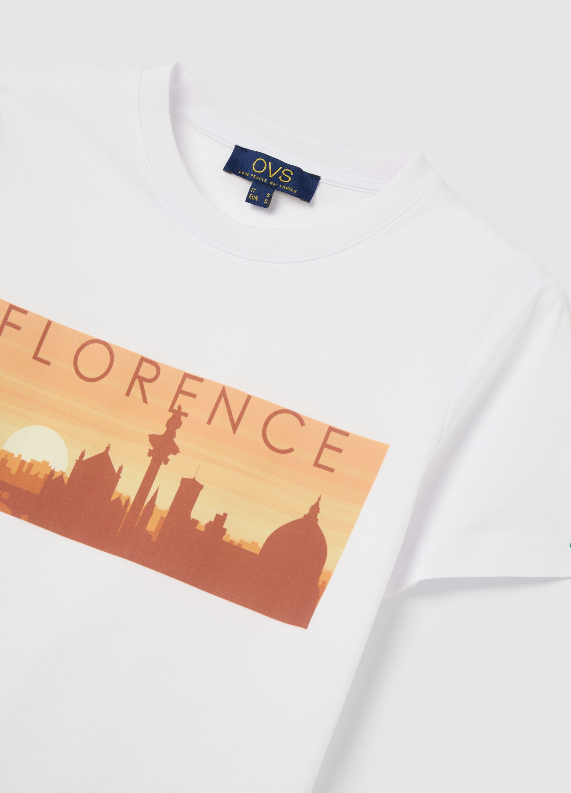 White T-shirt with Florence Ovs print