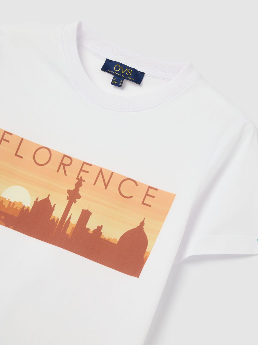 White T-shirt with Florence Ovs print_5
