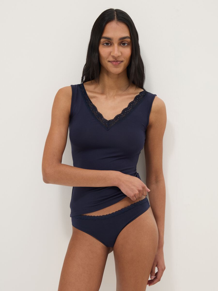 Slip alla brasiliana in cotone elasticizzato blu regular fit_0