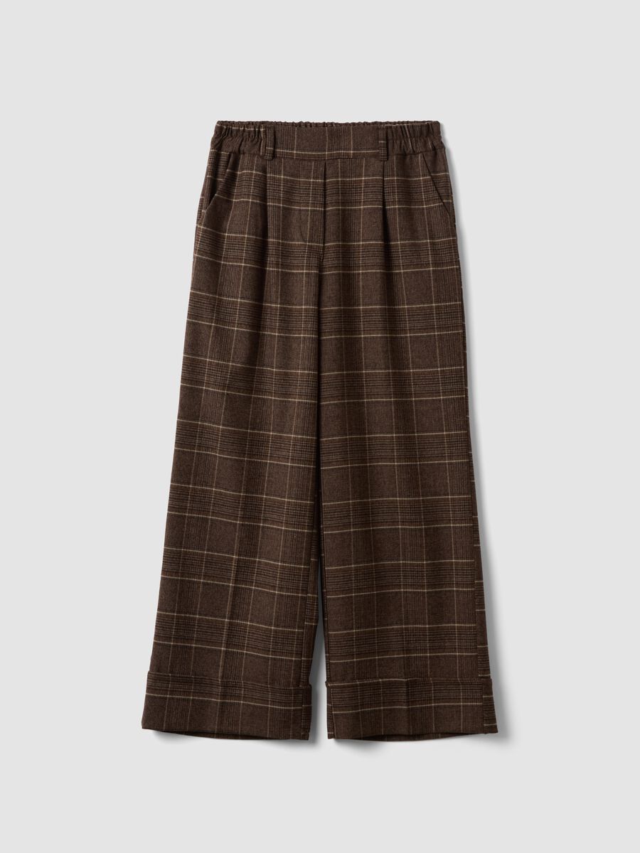 Pantaloni marroni a quadri in misto viscosa elasticizzata regular fit_0