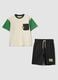 Beige and black pure cotton set with T-shirt and shorts_0