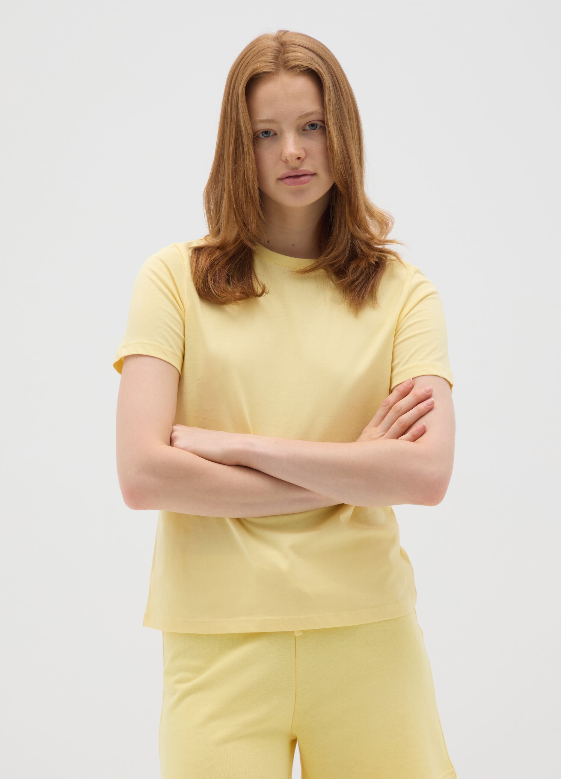 Yellow regular fit pure cotton women's t-shirt