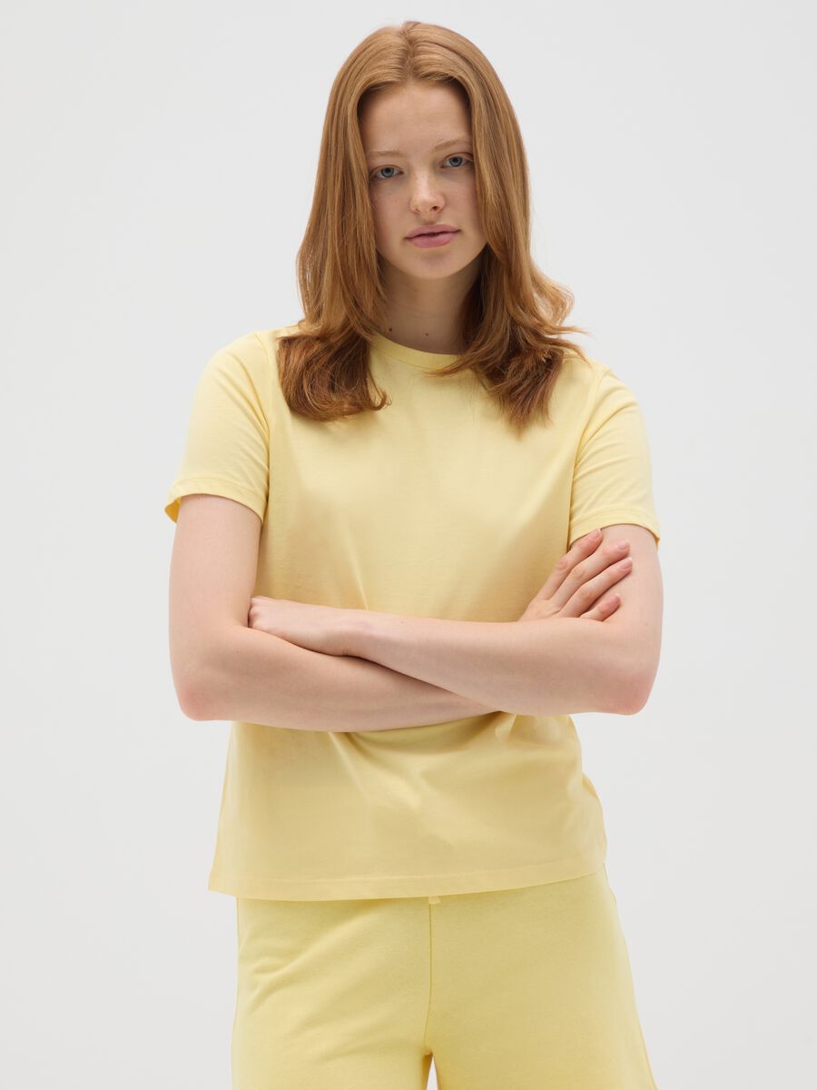 Yellow regular fit pure cotton women's t-shirt_0