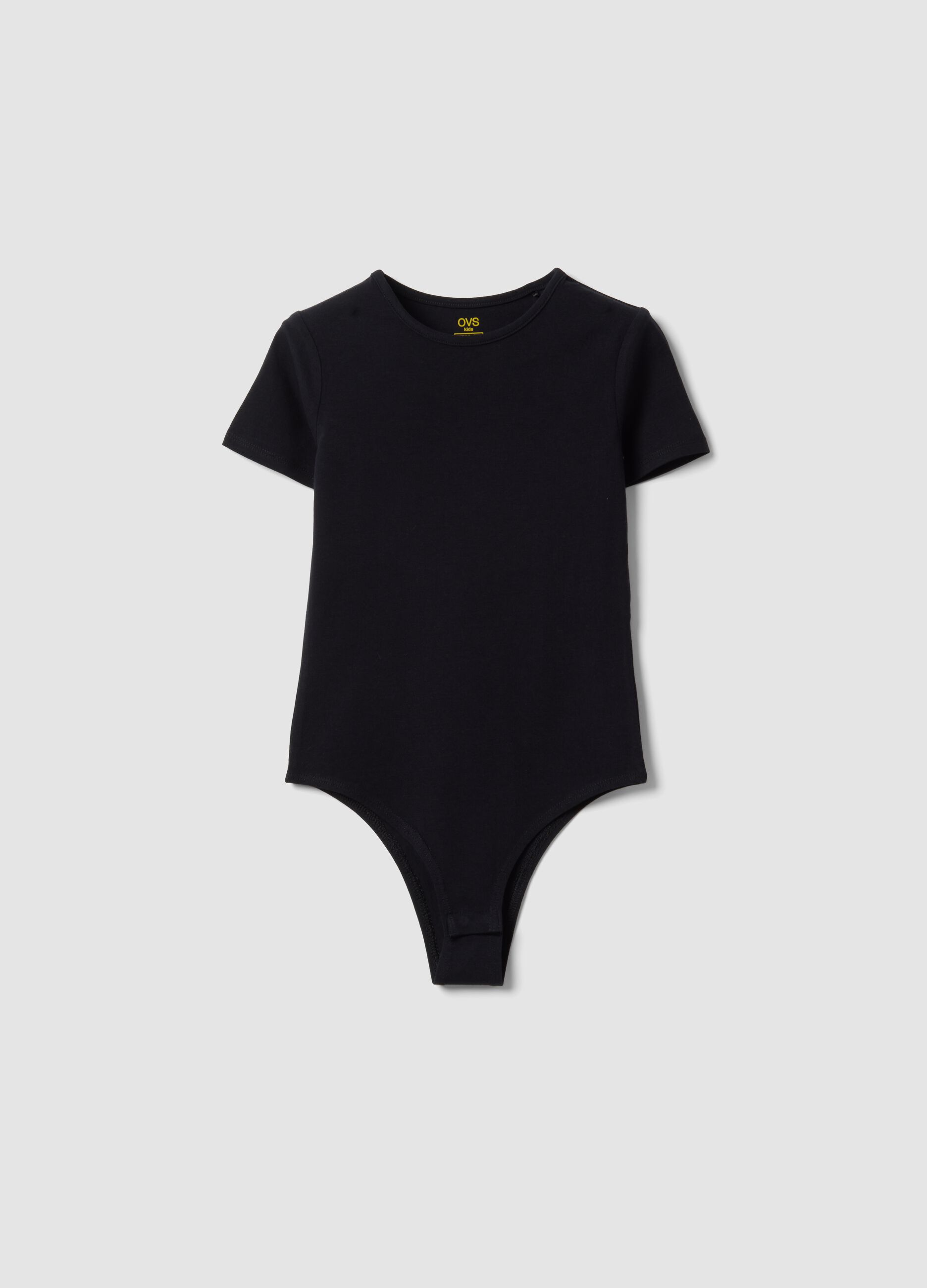Girls' fitted black stretch cotton bodysuit