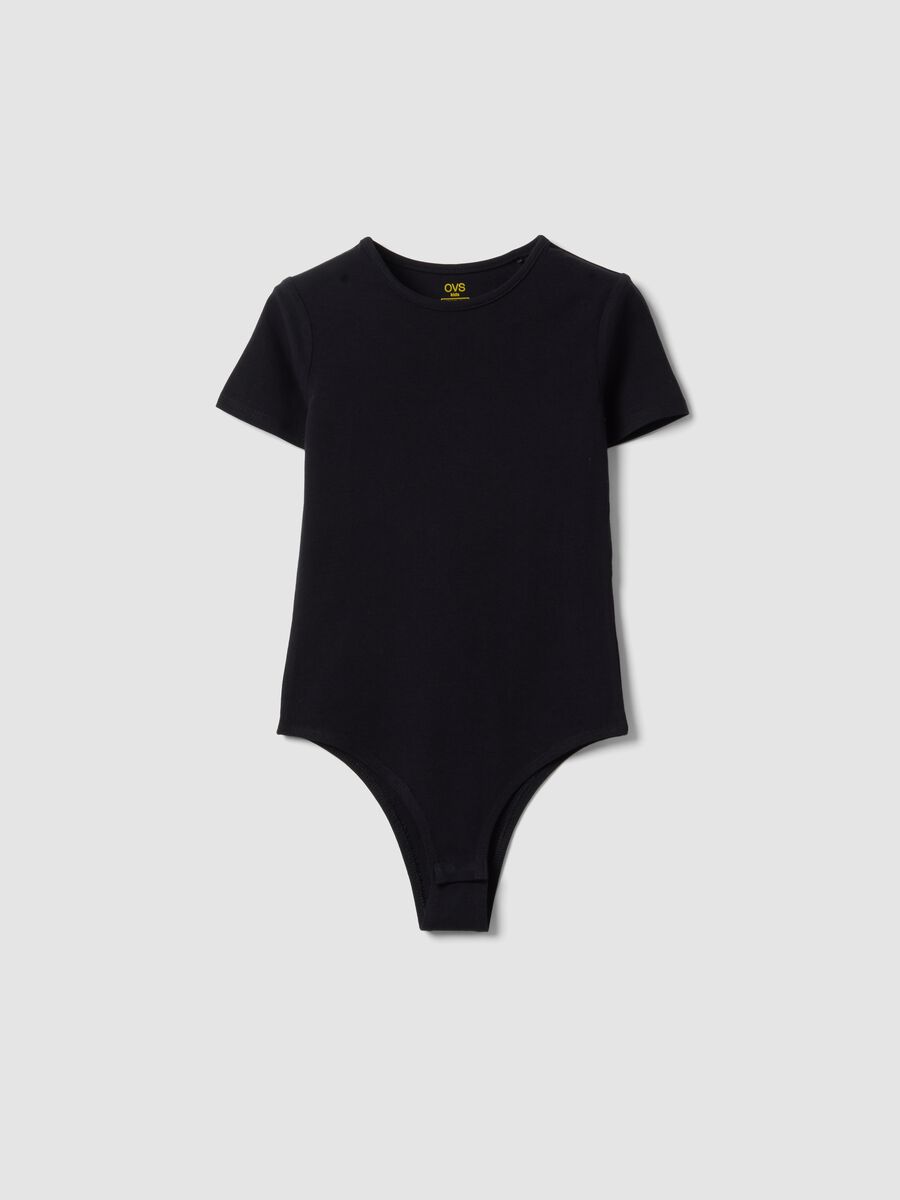 Girls' fitted black stretch cotton bodysuit_3