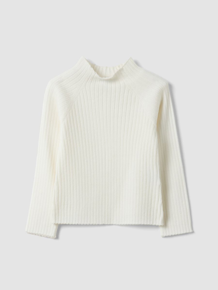 Maglia bianca in misto viscosa a coste con girocollo regular fit_0