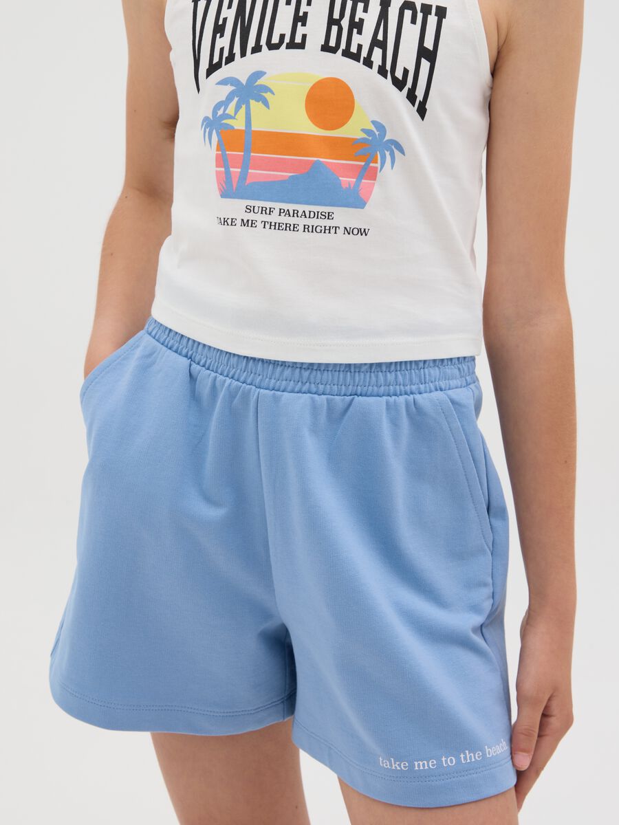 Completo jogging bianco e azzurro in cotone con stampa _3