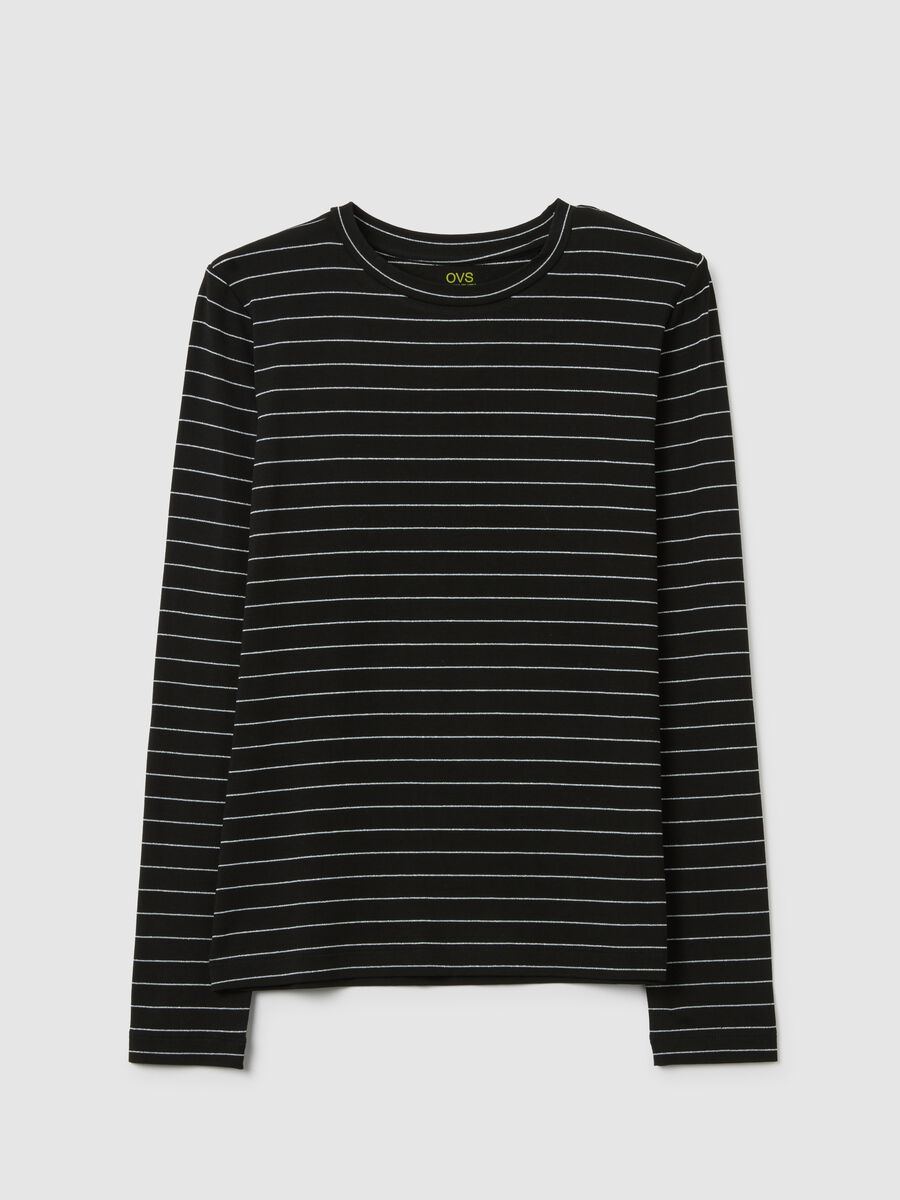 Maglietta a maniche lunghe nera a righe grigie regular fit_4