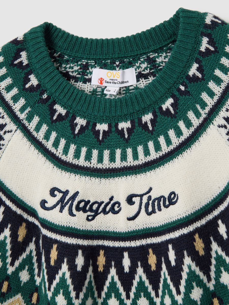 Save the Children Christmas Jumper with Green Jacquard Motif_5
