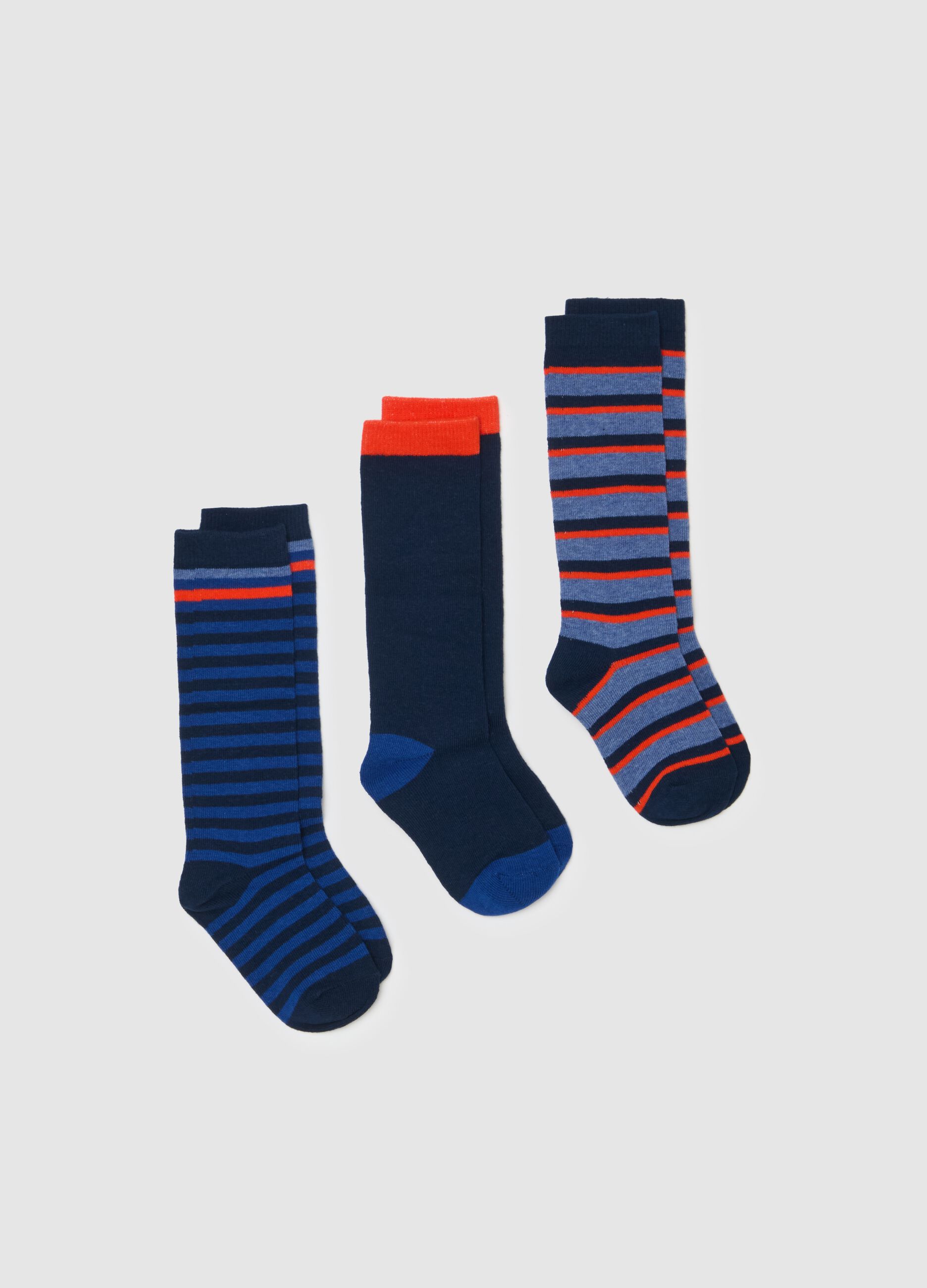 Tripack calze in cotone bio a righe Blu Arancione OVS KIDS da Bambino OVS