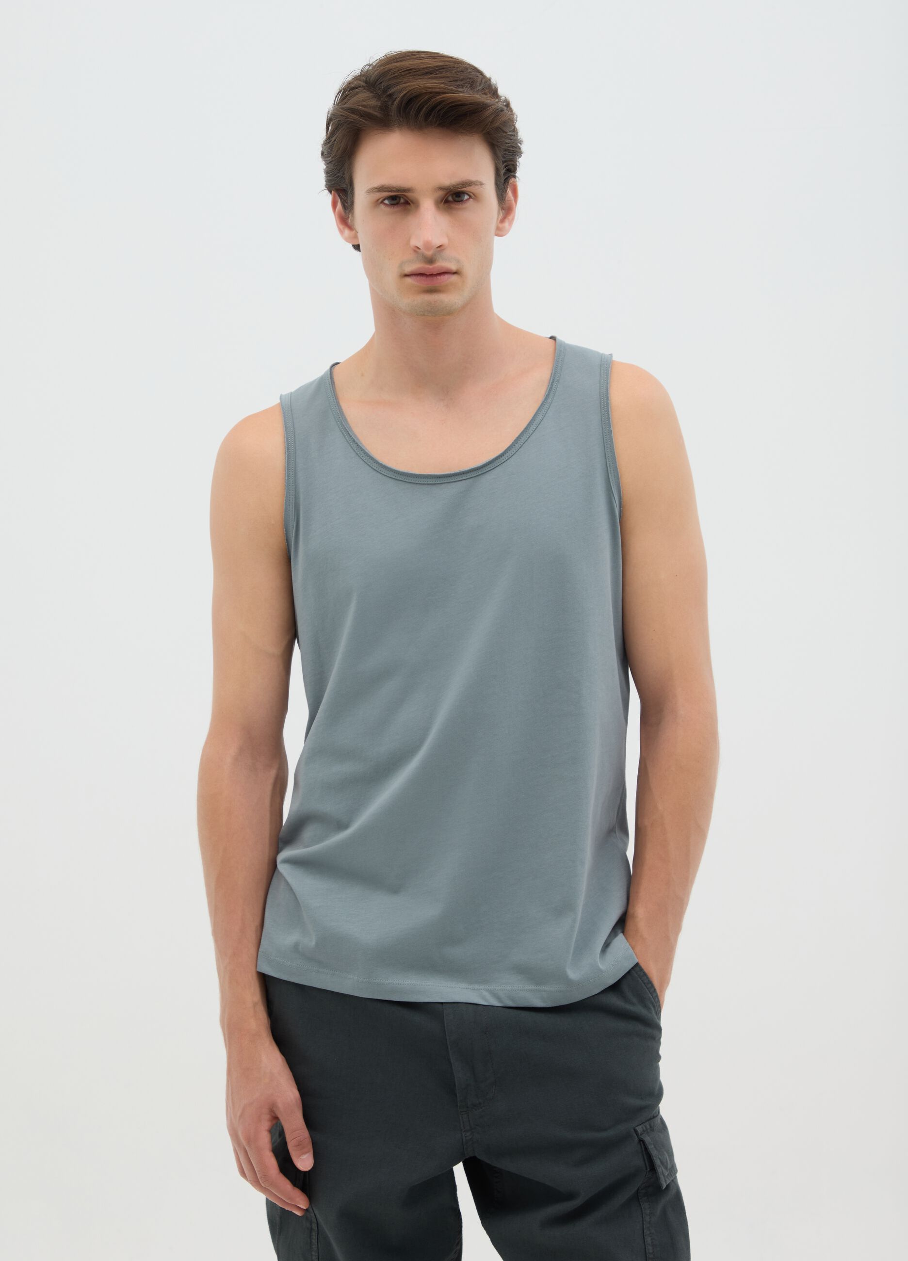 Canottiera da uomo in puro cotone verde regular fit