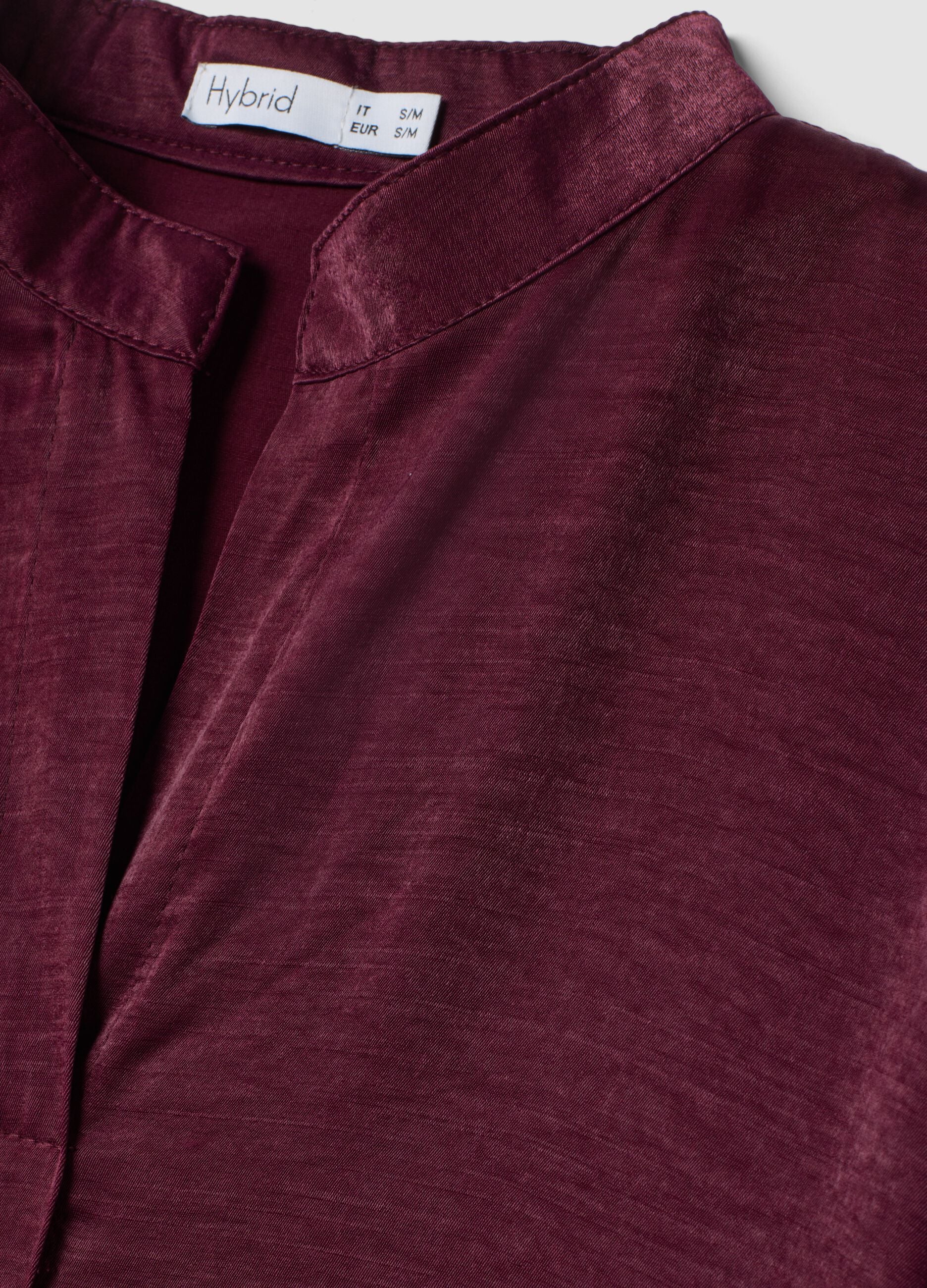 Red regular-fit viscose-blend blouse with Mandarin collar