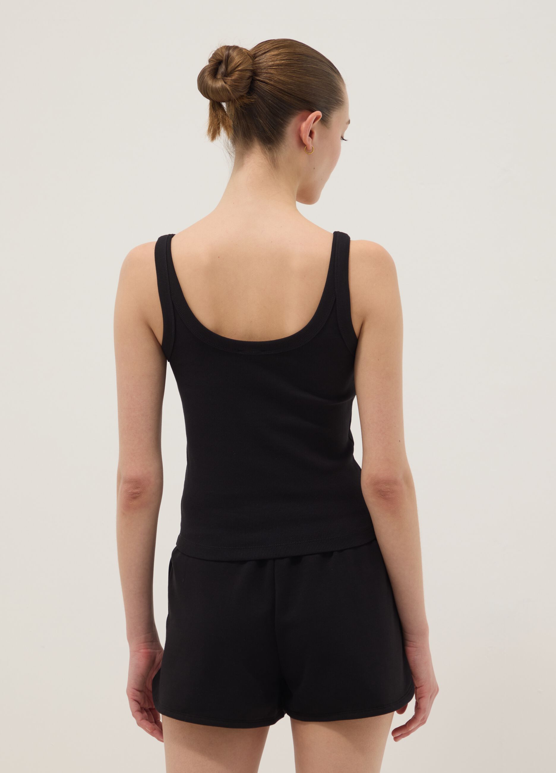 Black stretch cotton fitted vest top