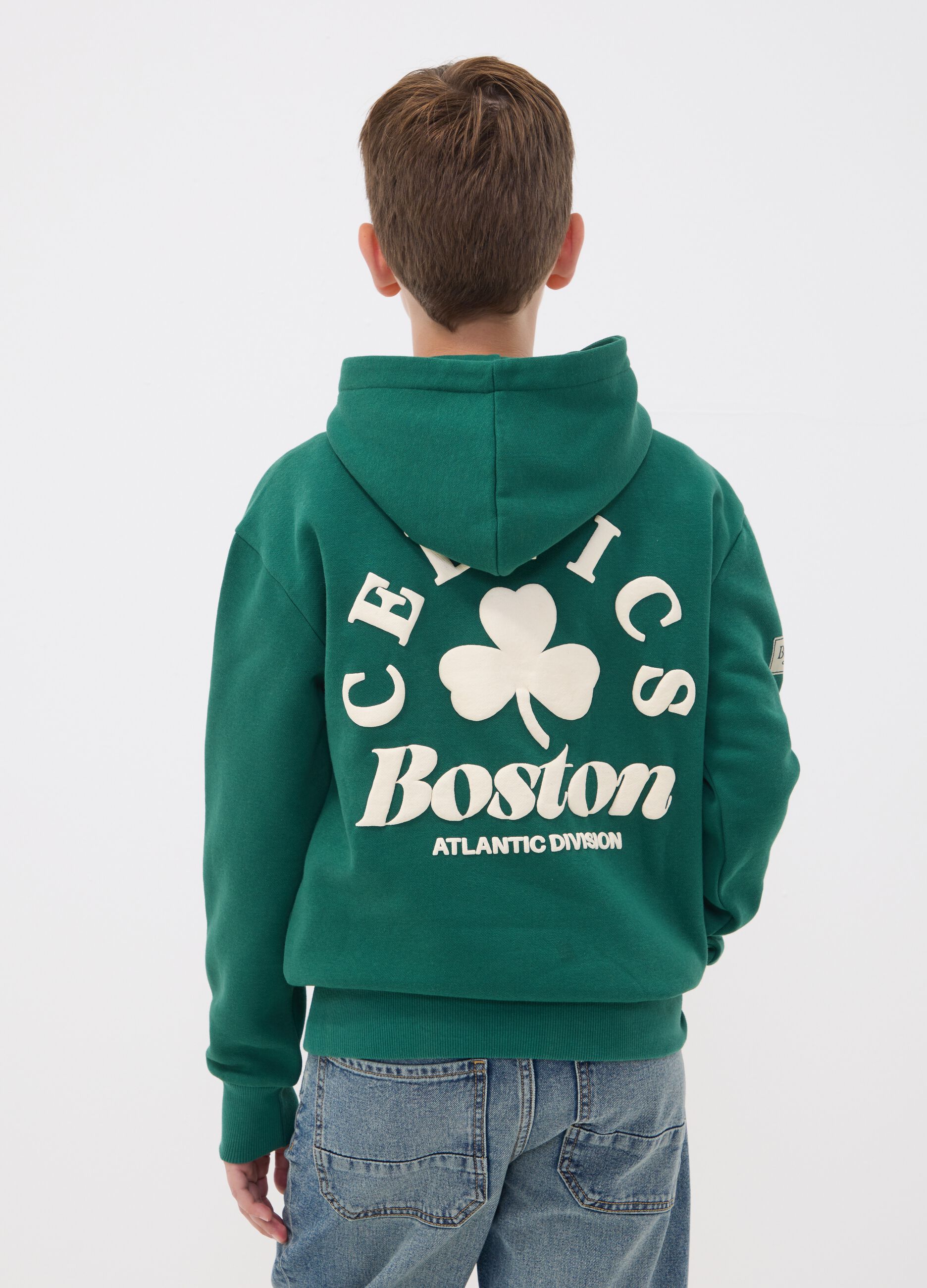 Green cotton-blend hoodie with Celtics print for boys