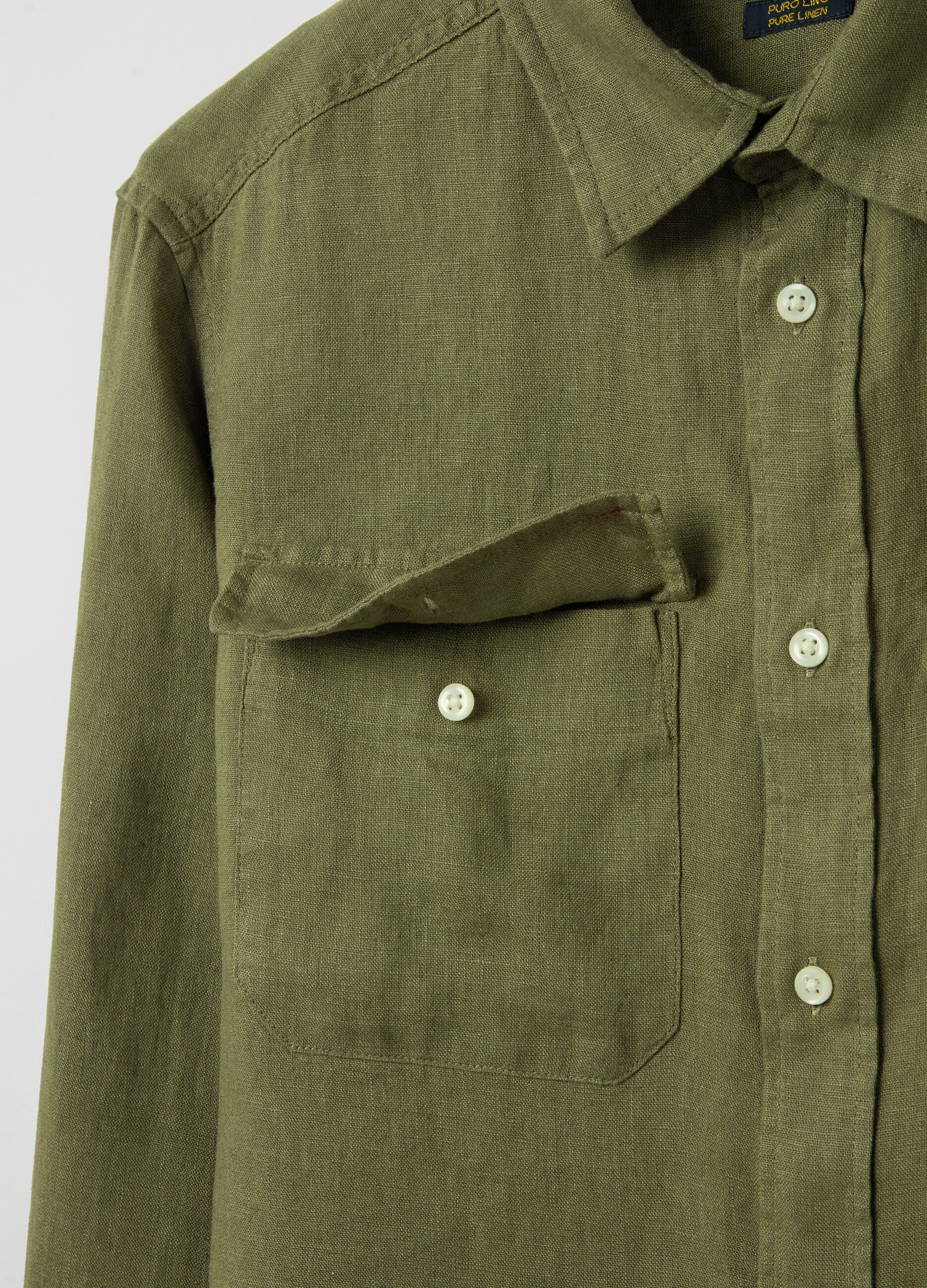 Camicia regular fit in lino con tasche