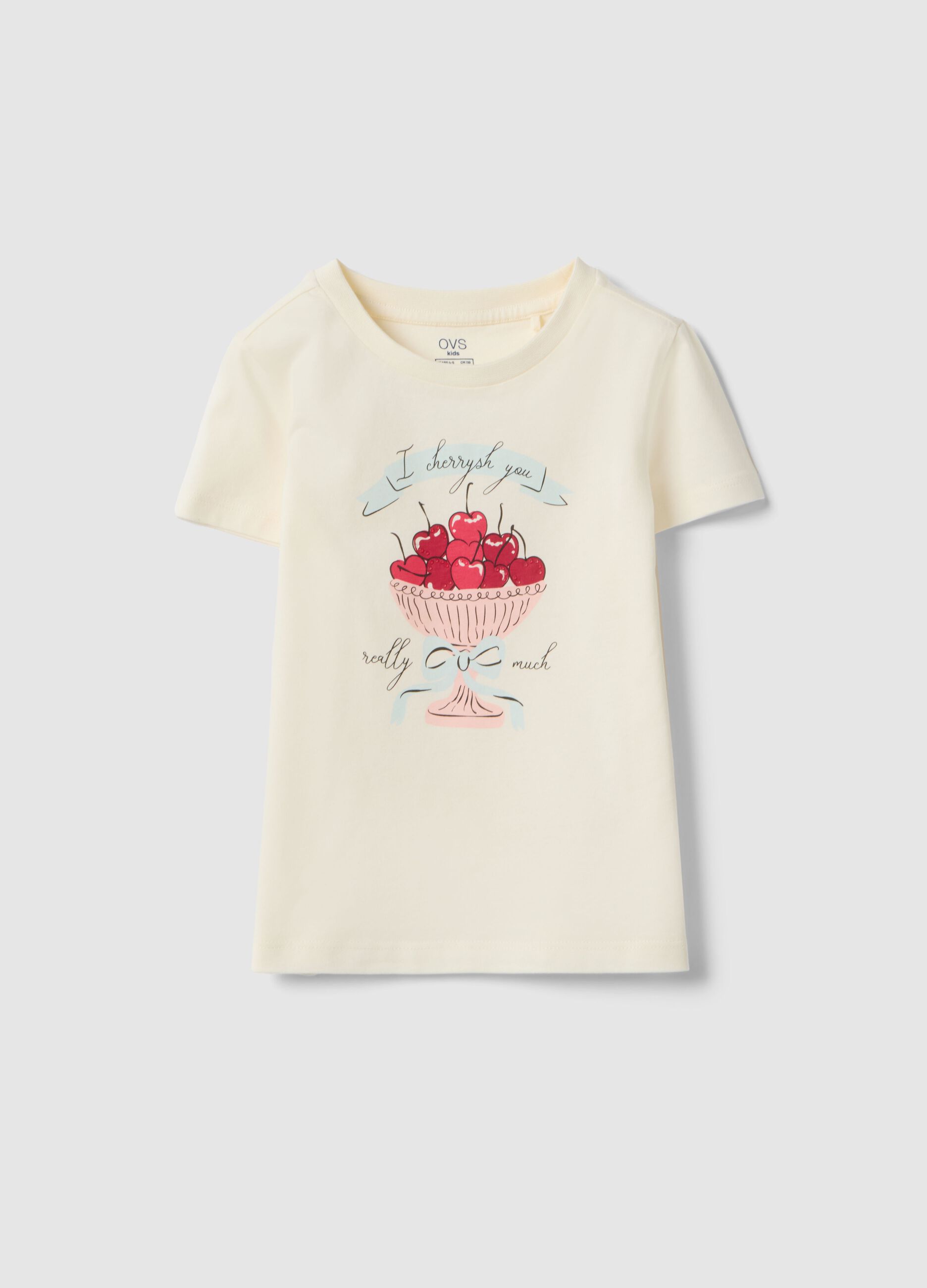 Beige regular fit pure cotton t-shirt with print for girls