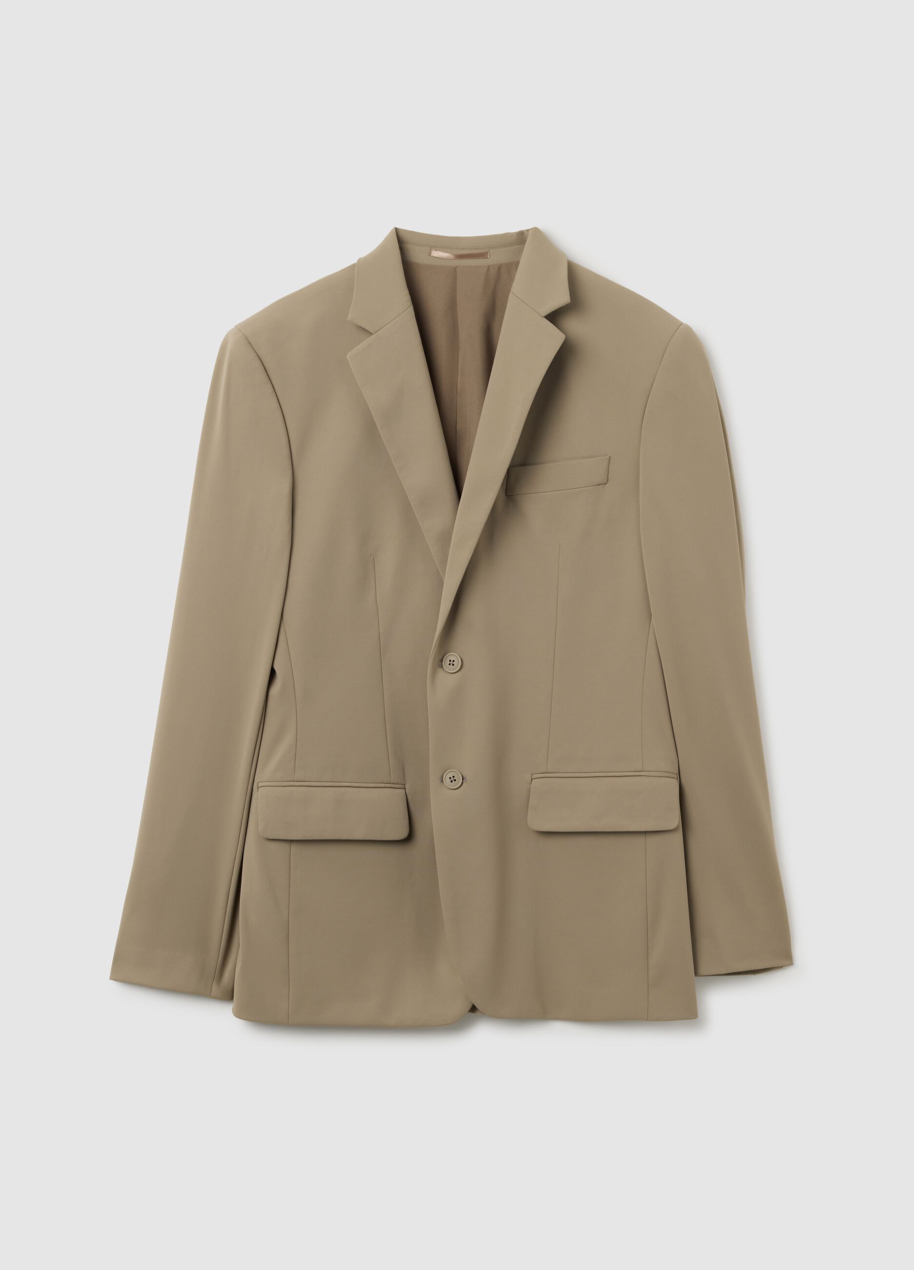 Beige Stretch Fabric Slim Fit Blazer