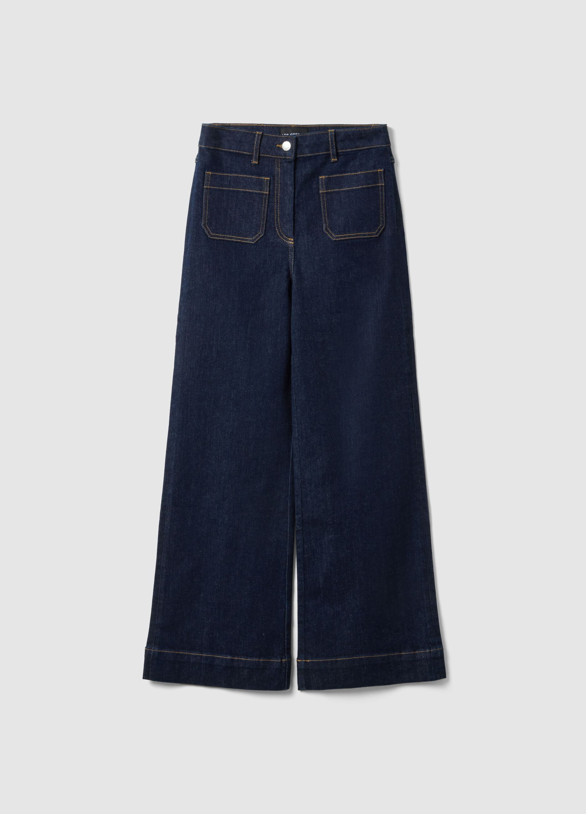 Blue Stretch Cotton Trousers Regular Fit