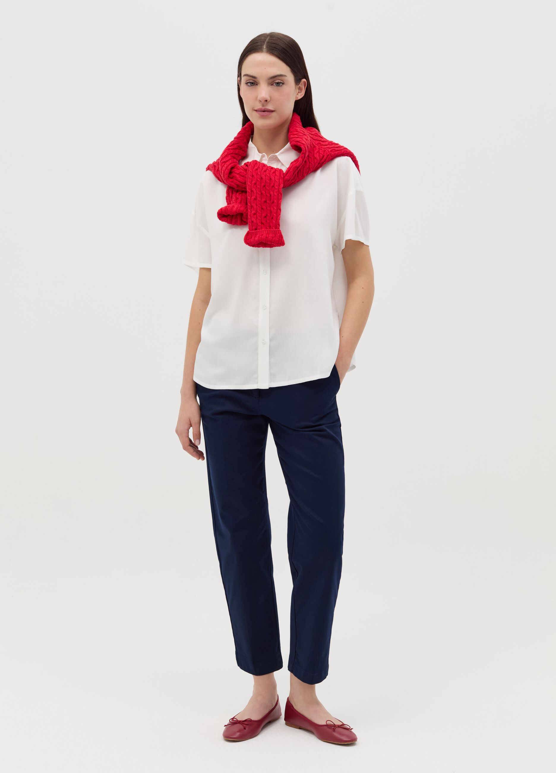Curvy stretch cotton chino trousers