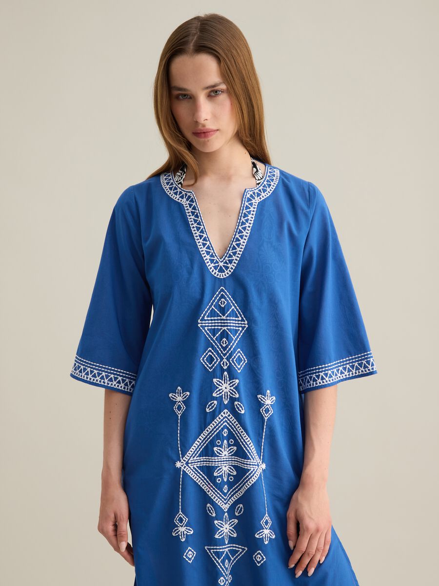 Women's Kaftan Dress in Pure Blue Cotton_2