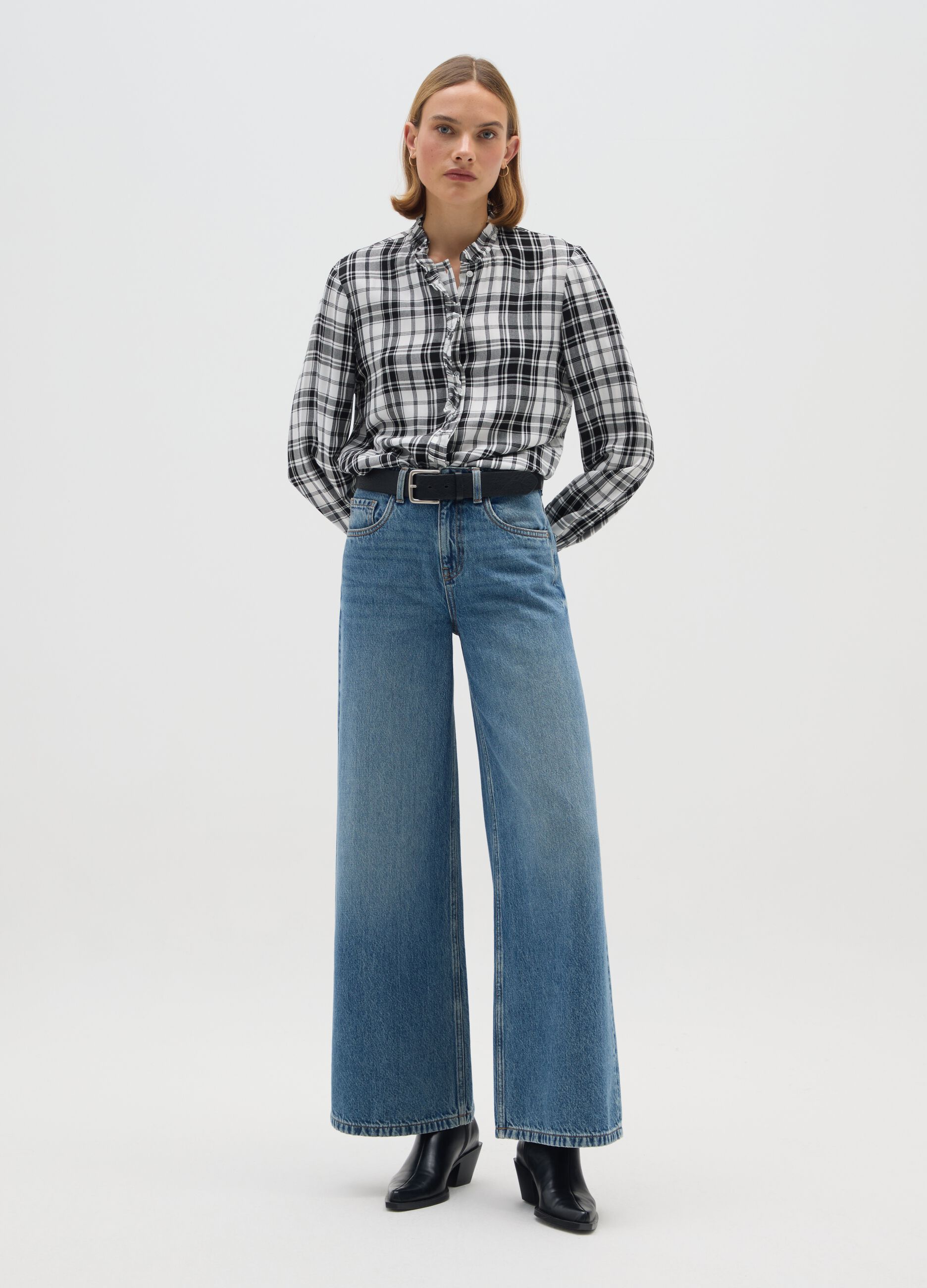 Multicolor checked long shirt with relaxed fit