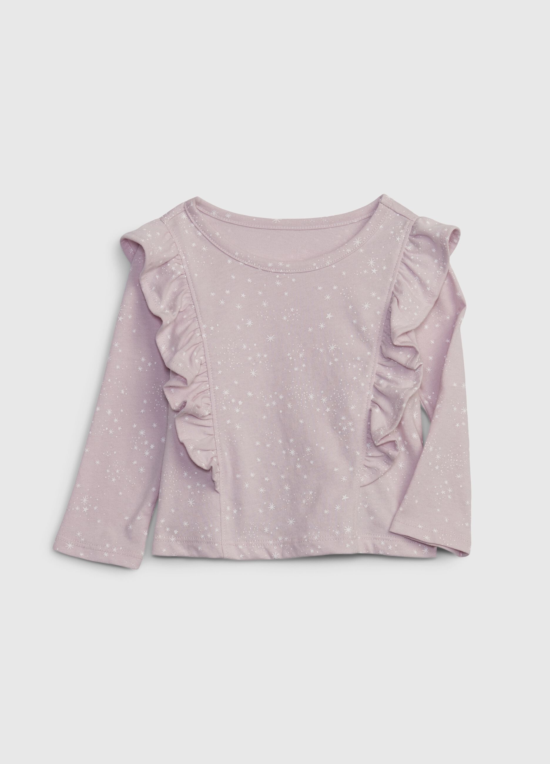 T-shirt a maniche lunghe con stampa e volant