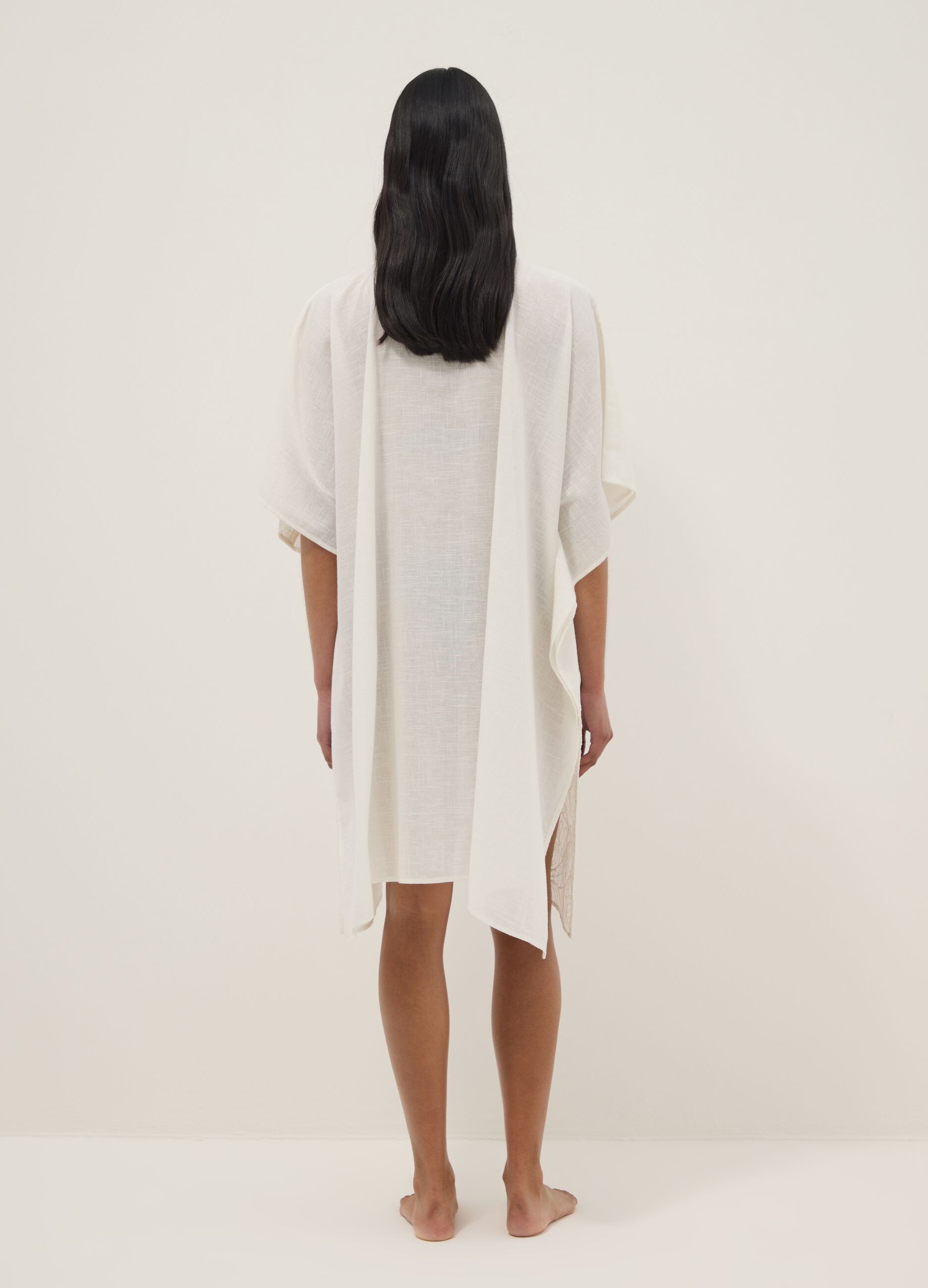 White pure cotton kaftan with lace inserts