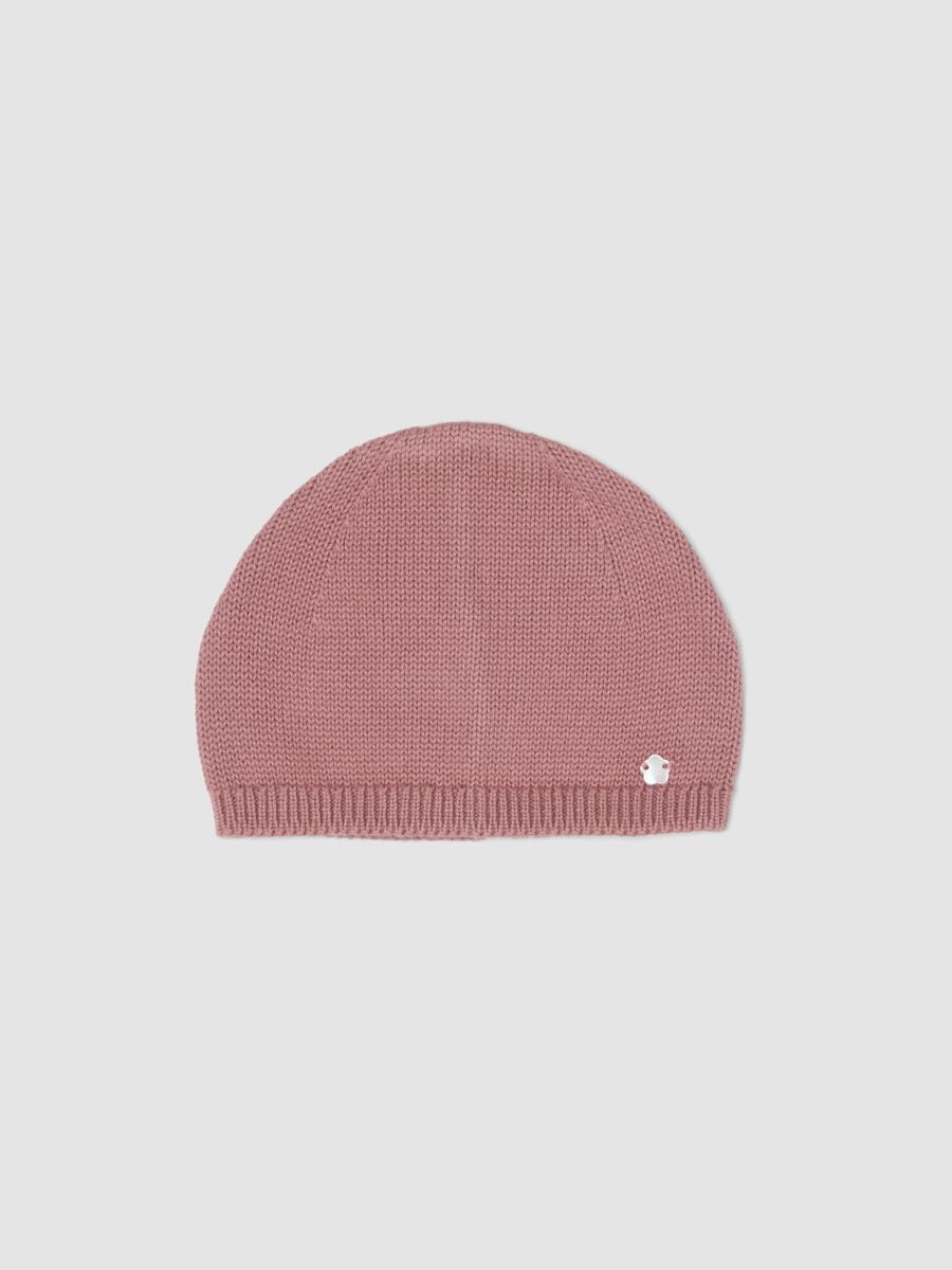 Cappello rosa in puro cotone organico a maglia per neonata_0