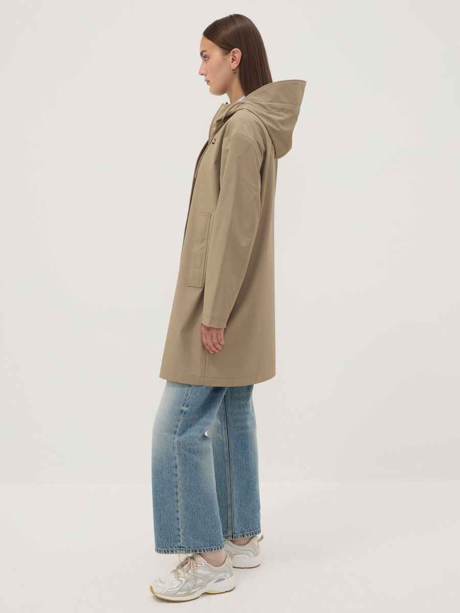 Beige long hooded jacket with zip_0